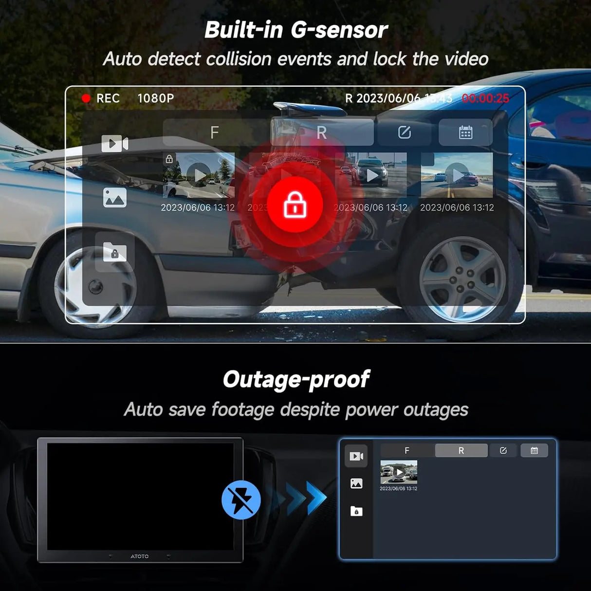 ATOTO AC-FHD02LR Reversing Camera, 1080P Full HD with Loop Recording, Night Vision, 140° Wide Angle, IP67 Waterproof, Live Rear-View (LRV), For X10 Series Only
