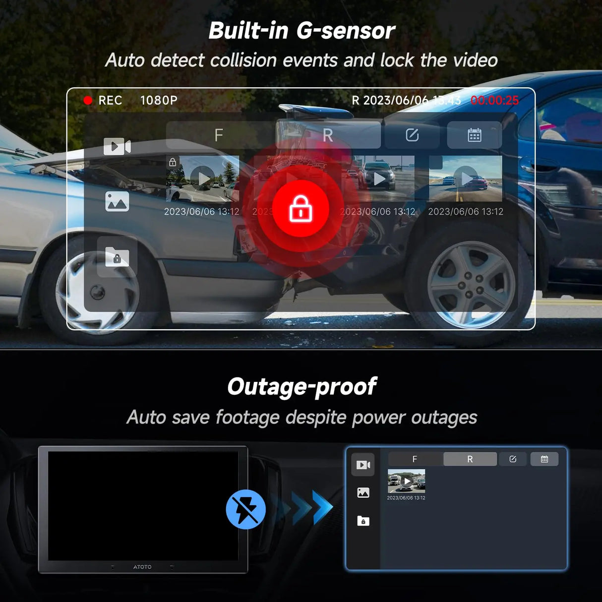 ATOTO AC-FHD02LR Cámara Trasera 1080P con Grabación, WDR, Supresión de Luz, Reproducción de Pista GPS, Ángulo 140°, IP67, Visión Nocturna, Grabación en Bucle, LRV – Compatible con Serie X10