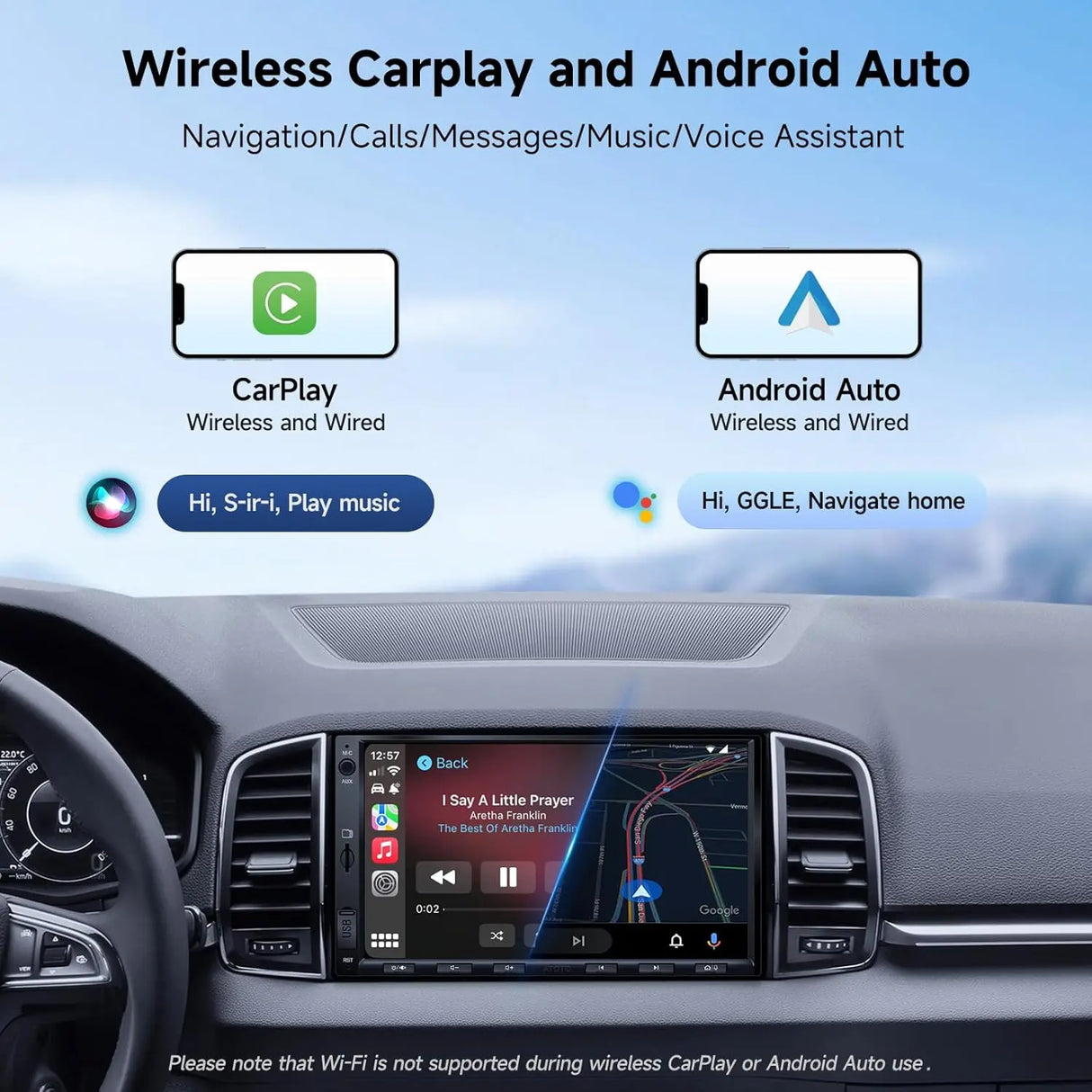 ATOTO A5LG2A7T 7" Double Din Car Stereo, Dash and Backup Camera, Wireless CarPlay and Android Auto, 2G+32G Touchscreen, WiFi and Bluetooth Tethering, 48-Band EQ DSP, Bluetooth, FM, USB, TF