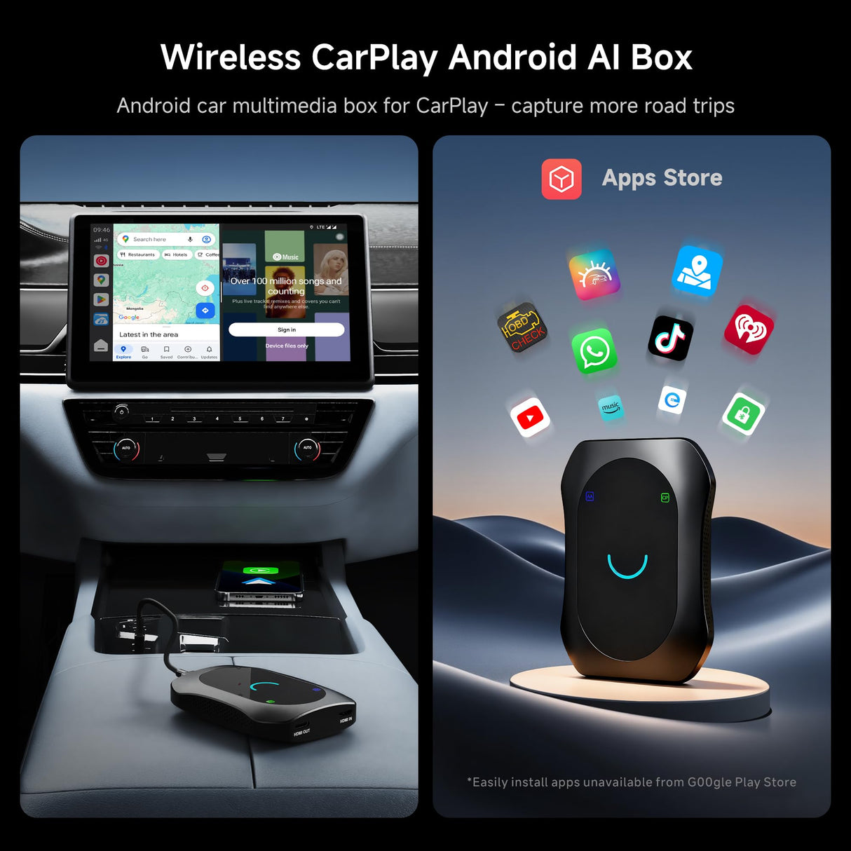 ATOTO CB7SATN 8-in-1 AI Box – Wireless CarPlay & Android Auto, Android Desktop, HDMI In/Out, Wi-Fi, 4G LTE, DriveChat (ChatGPT), Dual-BT IoT Hub
