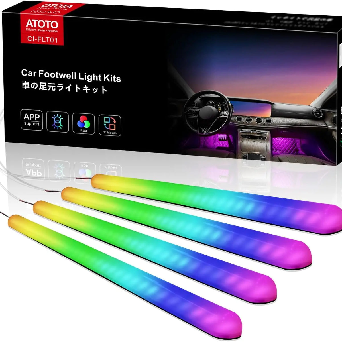 ATOTO 車用LEDライト | 160LED RGB、APP制御、1600万色、音楽同期