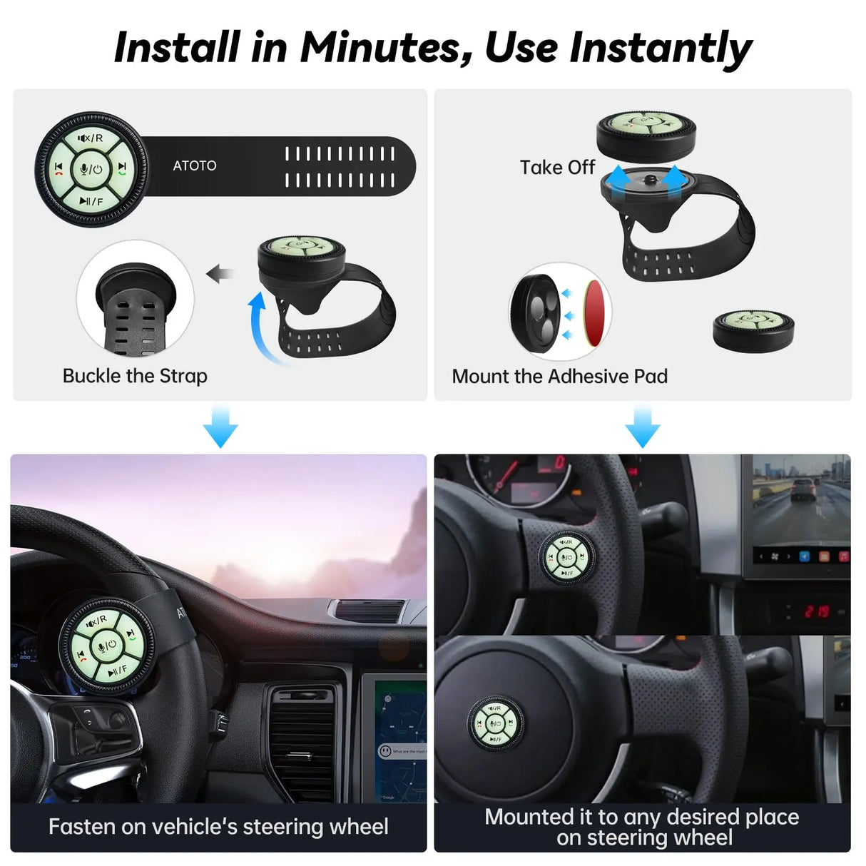 ATOTOZONE AC-44F60 Stile Cinturino Orologio Multiuso Per Volante, Supporta Comandi Vocali, Tasti Luminosi, Materiale ABS+PC, Installazione Easy, Compatibile Solo Con X10