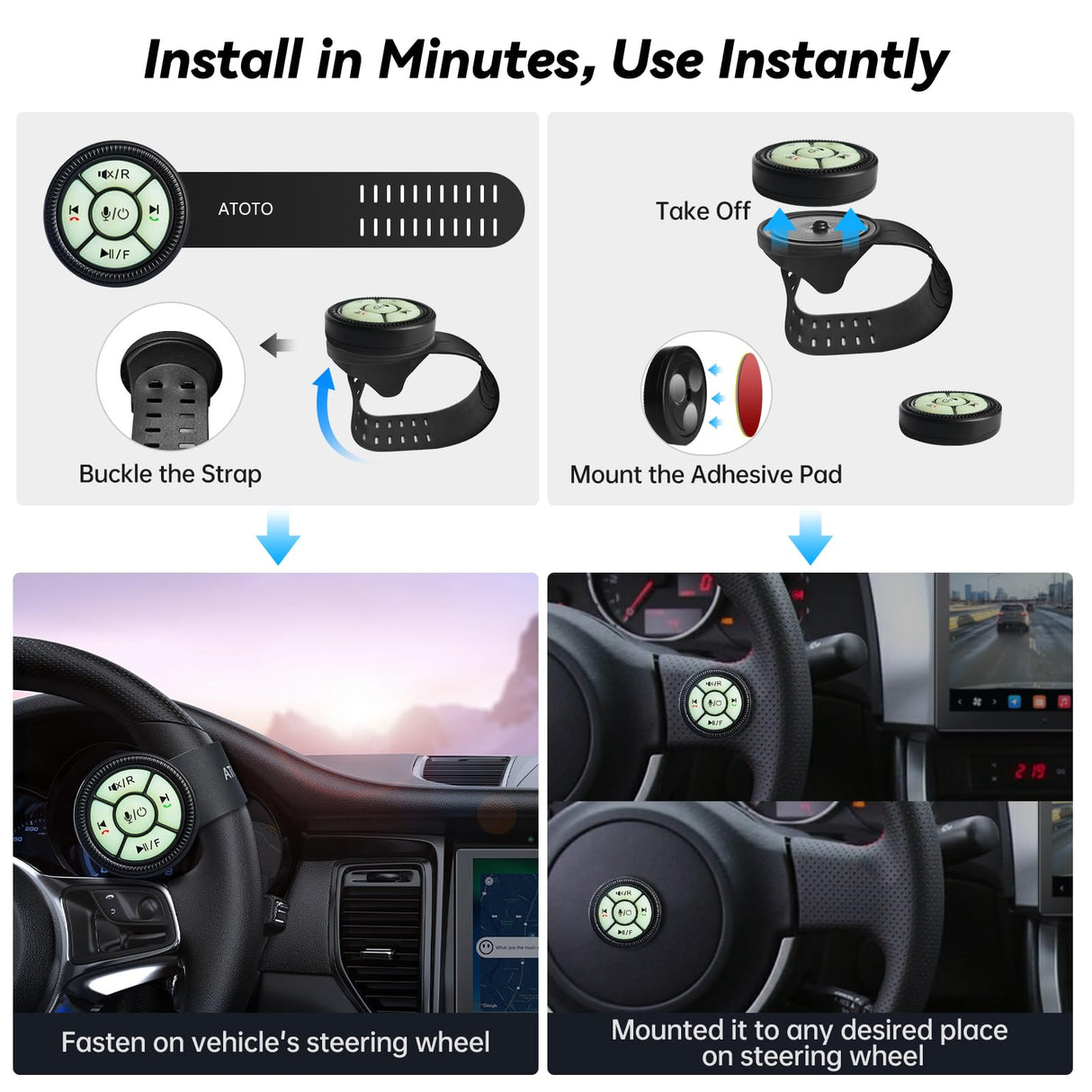 ATOTO AC-44F60 Watchband-Style Wireless Remote with Voice Command, Luminous Keys, ABS+PC Material (-45°C to +85°C), Easy Installation, Only for X10 Series