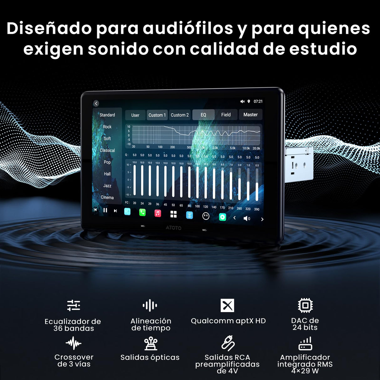 ATOTOZONE 10" QLED AI Radio Android 1 DIN, 8G+128G, 4G LTE,Pantalla Flotante Coche,CarPlay y Android Auto Inalámbricos, Doble Teléfono & 2 Bluetooth,36B-EQ,SCVC,X10G110E