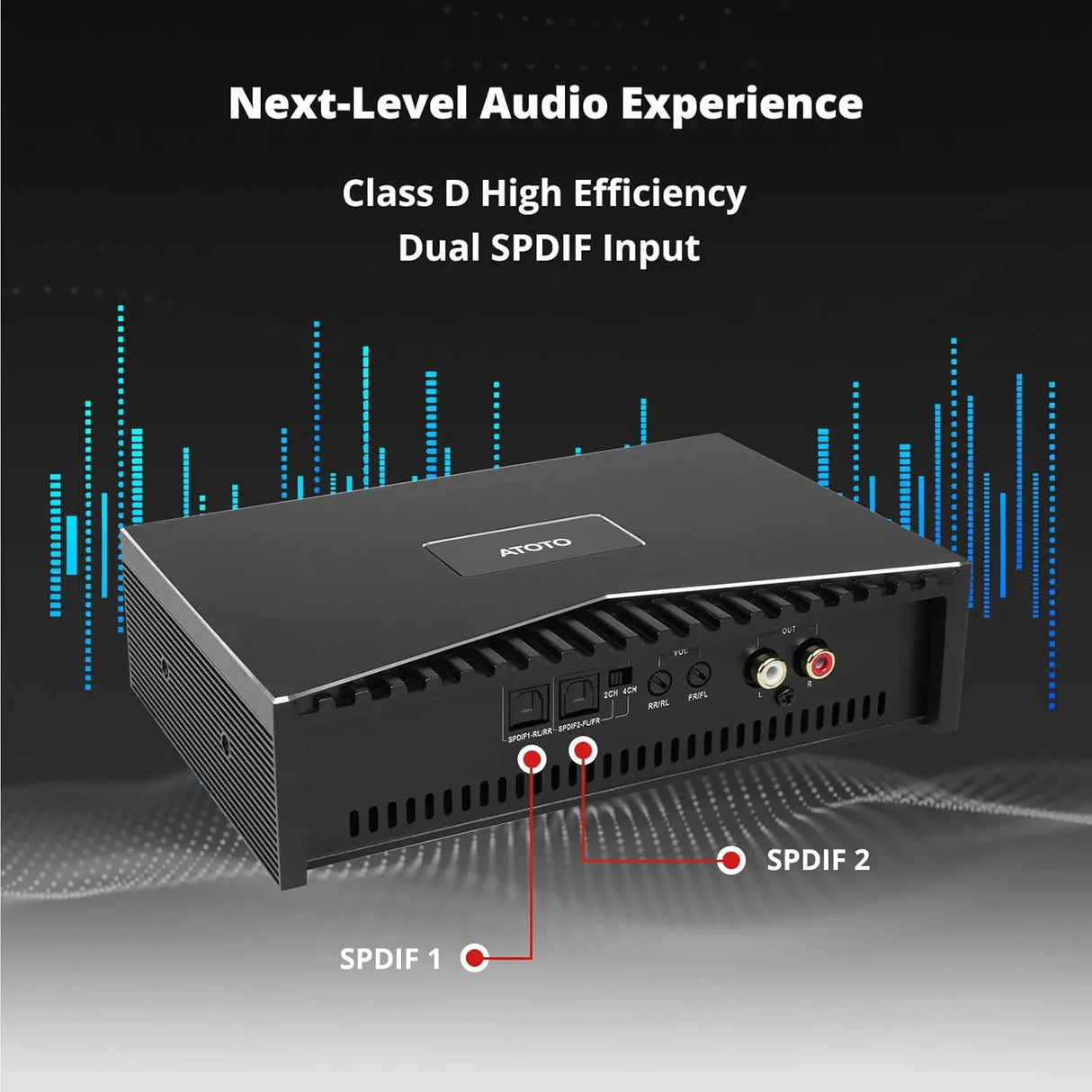 ATOTO CA-AEC03 Amplificatore Auto Compatto Classe D, Dual SPDIF, 4 Canali, RMS 4x55W, Gamma Completa, Stabilità 4–8 Ohm, Compatibile con ATOTO A5/A6/F7/S8/X10 e Sistemi Audio di Serie (Non per S8PN/P5/P8/P9)