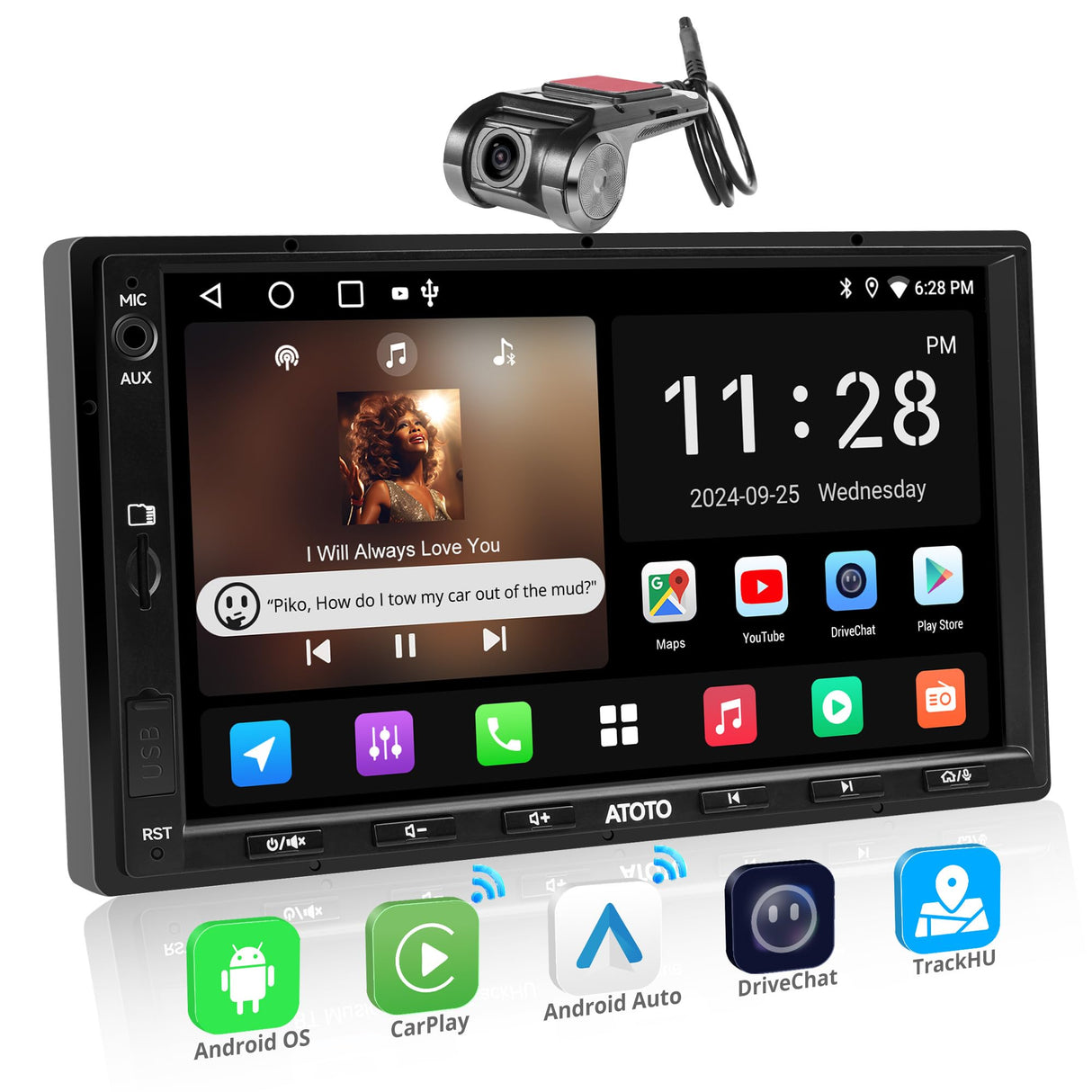 ATOTO A5LG2A7T Autoradio 2 DIN 7 Pouces avec Caméra Frontale DVR 1080P, Android, Wireless CarPlay & Android Auto sans fil, 2+32G, Égaliseur 24 bandes, Tethering WiFi/BT, FM/AM