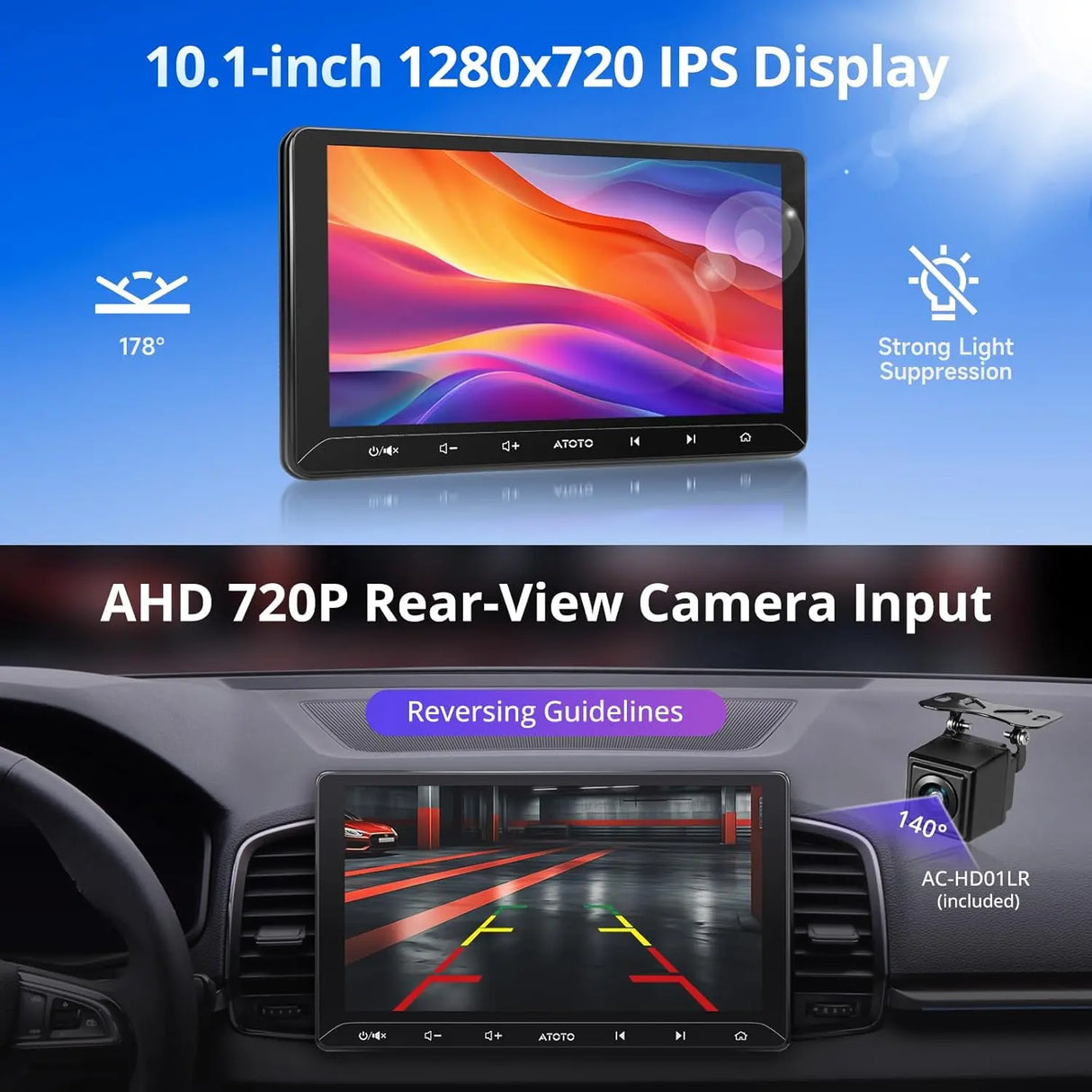 ATOTO A5LG211T Autoradio 2 DIN 10 Pouces avec Caméra de Recul, Android, Écran Tactile, 2G+32G, GPS, Partage de Connexion WiFi/BT/USB, Android Auto & CarPlay sans Fil, MirrorLink, DSP, FM/RDS/TF