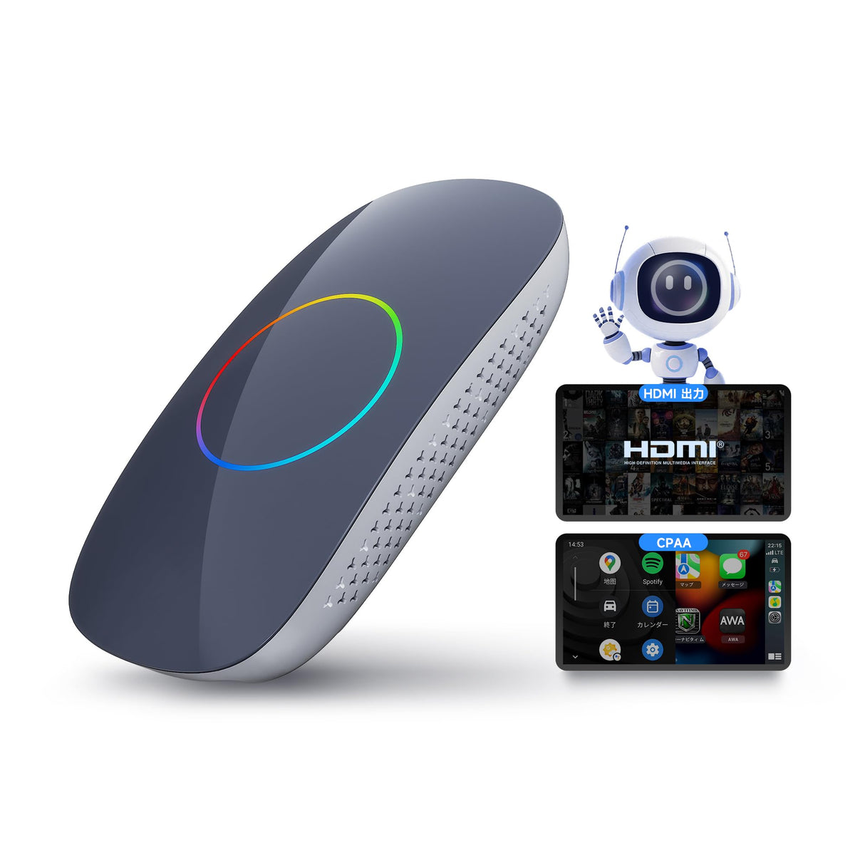 ATOTO CB4CT【AI Box CarPlay】Android Box ワイヤレスアダプター CarPlay・Android Auto対応 2GB+16GB 動画配信対応(YouTube/Hulu/Spotify) 車載マルチメディアボックス デュアルWi-Fi・デュアルBluetooth AIアシスタント HDMI出力 USB対応 プラグ&プレイ OTAアップデート対応 モデル