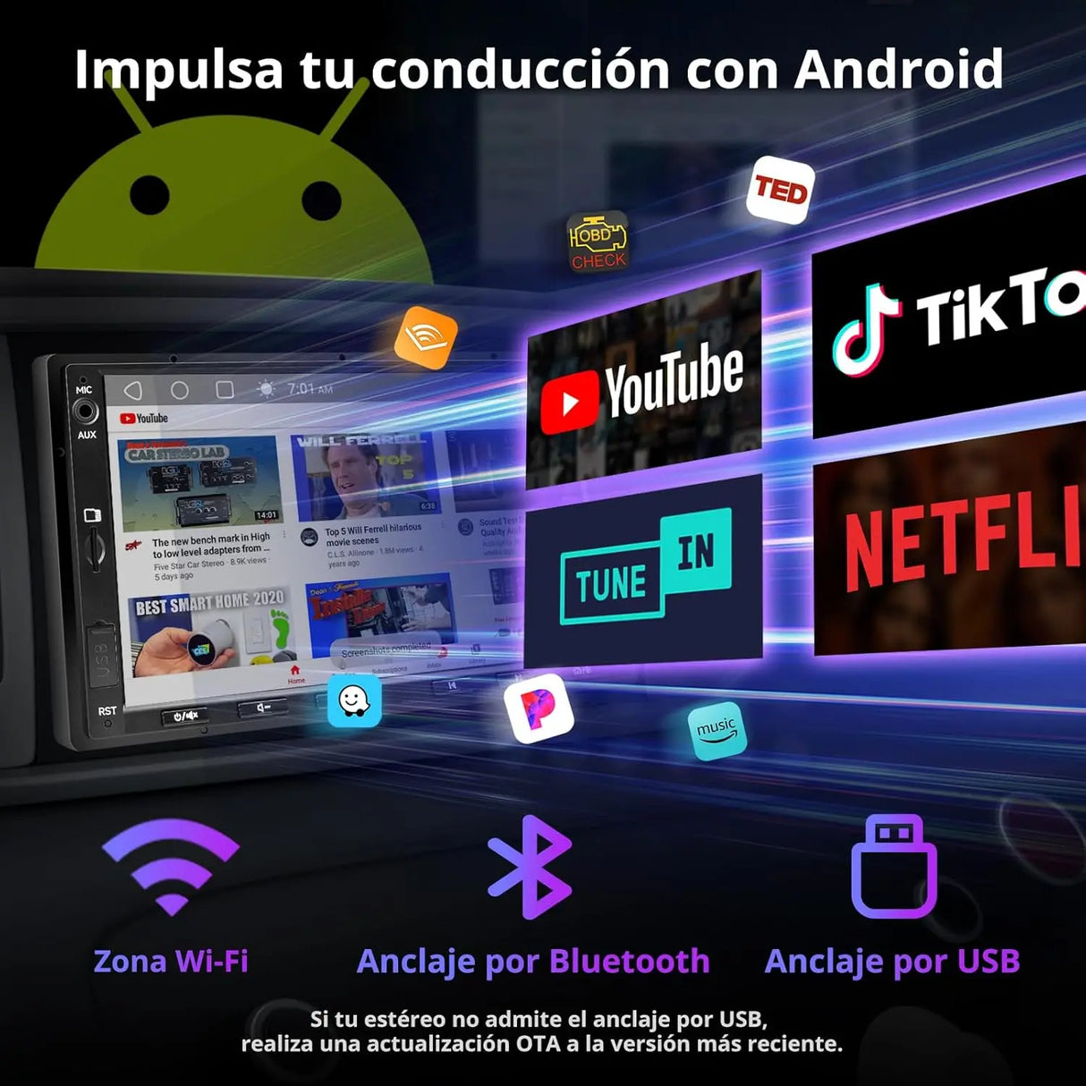 ATOTO A5LVWA7T Radio Coche 2 DIN 7" con Navegación, Compatible con VW Golf/Polo/Tiguan, CarPlay y Android Auto Inalámbrico, MirrorLink, WiFi/BT/USB, DSP EQ de 24 Bandas, FM/AUX/TF, 2G+32G