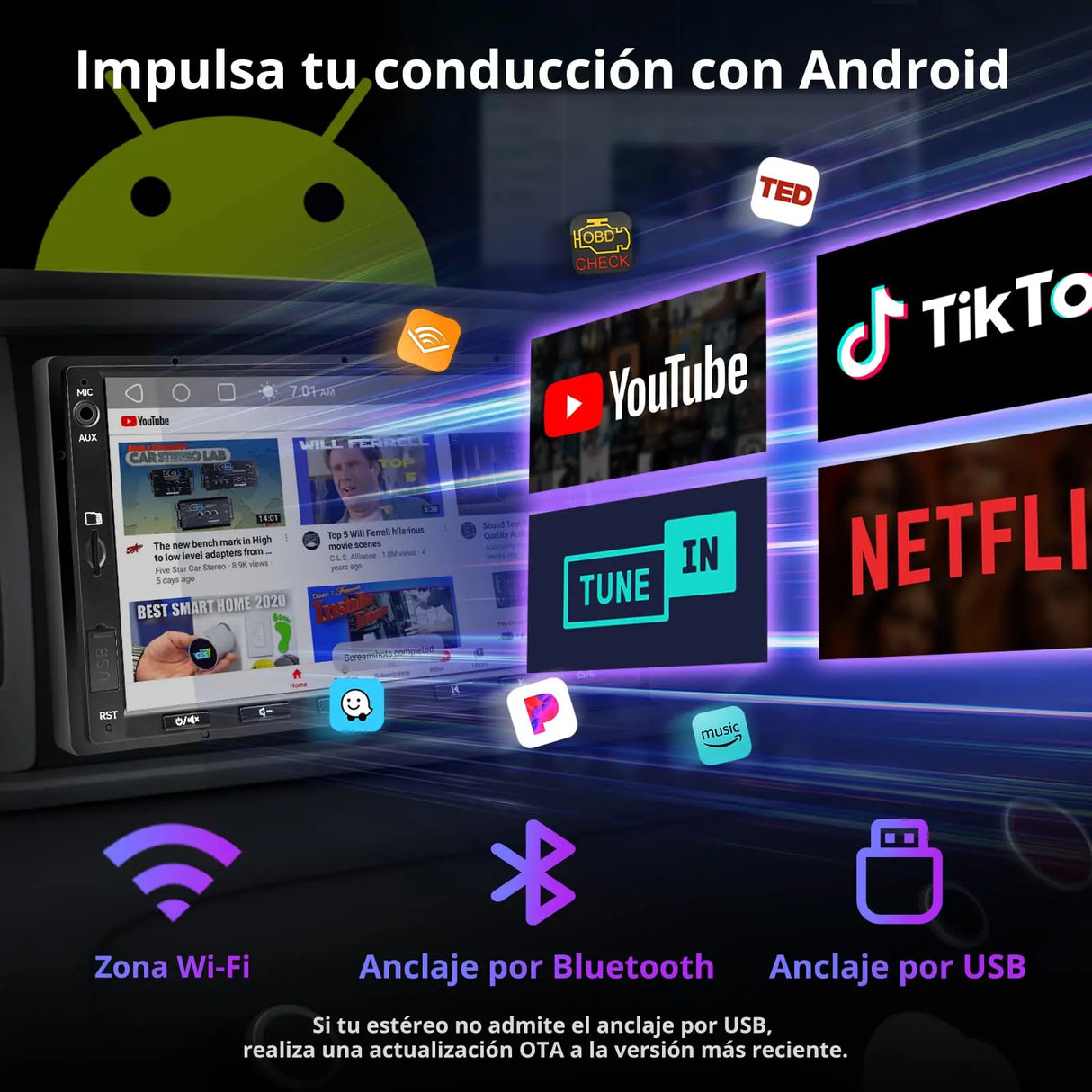 ATOTO A5LVWA7T Radio Coche 2 DIN 7" con Navegación, Compatible con VW Golf/Polo/Tiguan, CarPlay y Android Auto Inalámbrico, MirrorLink, WiFi/BT/USB, DSP EQ de 24 Bandas, FM/AUX/TF, 2G+32G