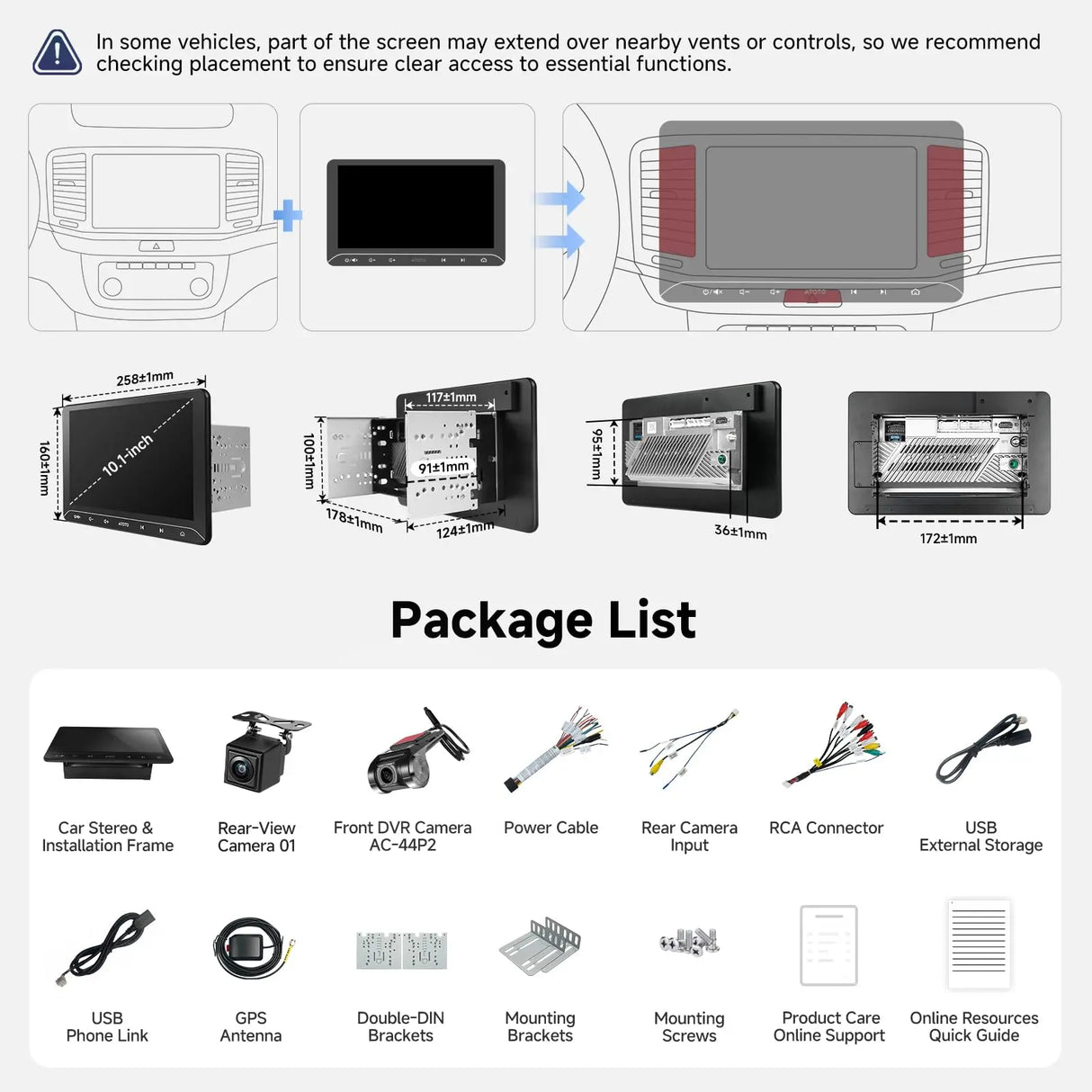 ATOTOZONE A5L 10.1" Android Double Din Car Stereo, Wireless CarPlay/Android Auto, LRV Backup Camera&1080P DVR Dashcam, WiFi/Bluetooth/USB, 2+32GB, 24B EQ&DSP/FM, MirrorLink, AI Chat&GPS Tracking