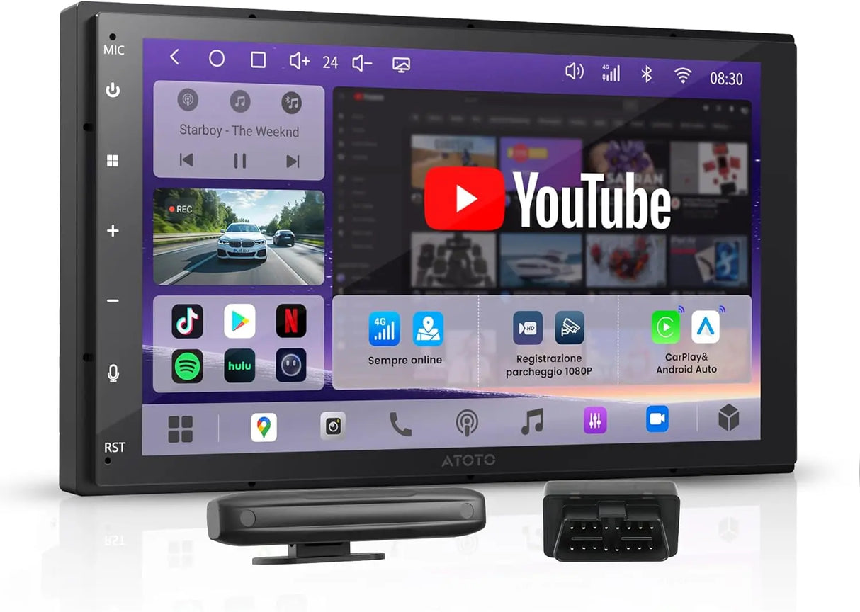ATOTO A7G2B7PKL-S04 Autoradio 2 DIN Android 7" QLED, 4G LTE Integrato, Wireless CarPlay & Android Auto, DSP Hi-Fi con Uscita Ottica e 4V Pre-Out, SCVC, AI DriveChat, Tethering WiFi/USB, OBD2 Incluso