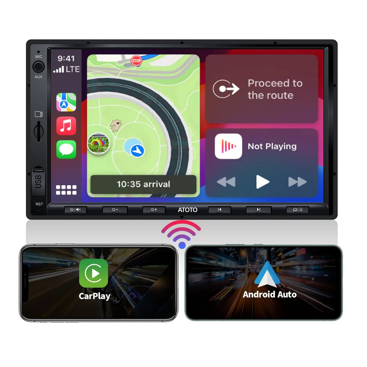 ATOTO F7WE 7inch Touchscreen Digital Media Receivers,Wireless Android Auto & CarPlay Connection,Double DIN Car Stereo, Bluetooth,HD Camera Input, Mirror Link, HD LRV, Support up to 512G SD, F7G2A7WE