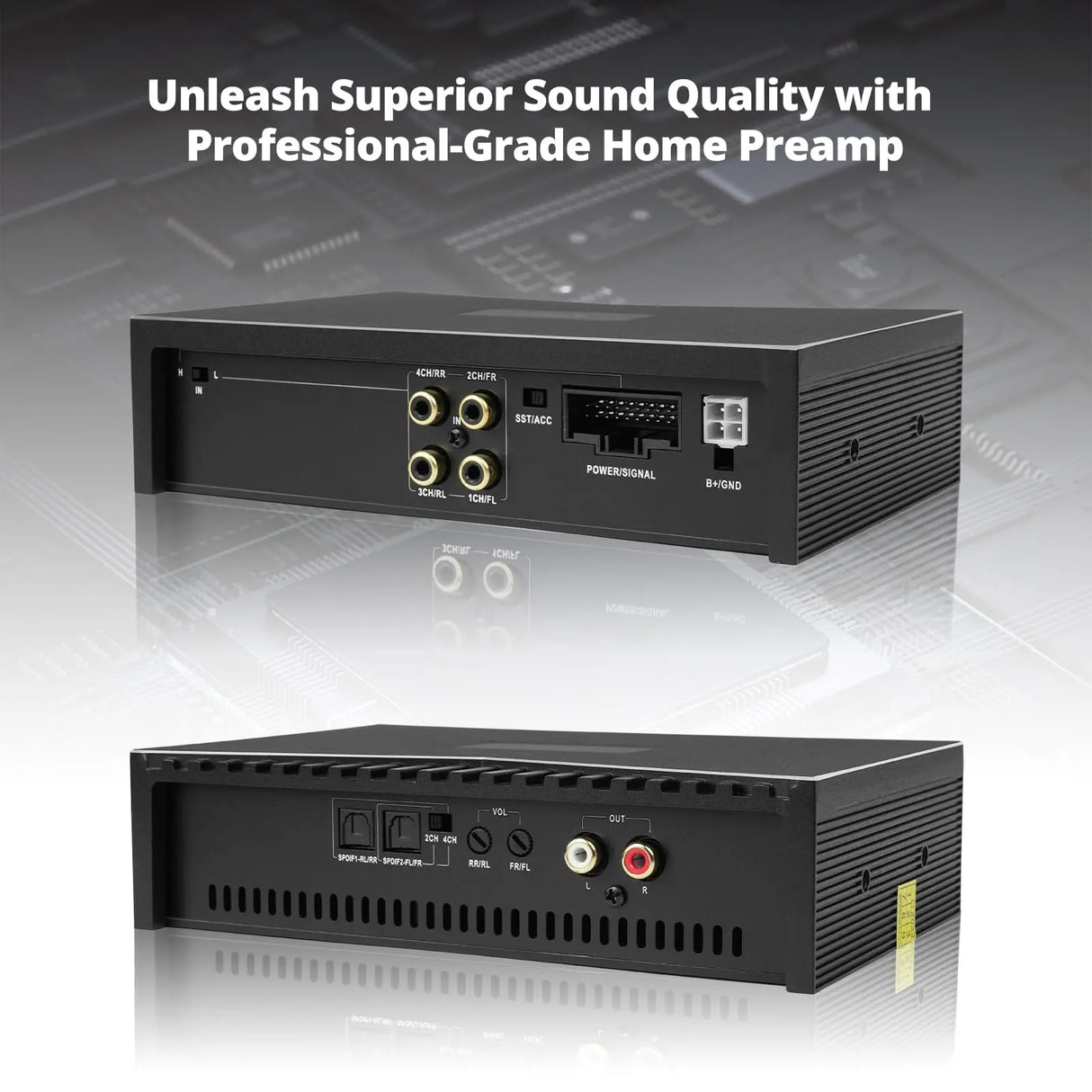 ATOTO CA-AEC03 Amplificador de coche digital compacto Clase D, Dual SPDIF, 4 canales RMS 4x55W, rango completo, estable a 4-8 Ohm – Compatible con ATOTO A5/A6/F7/S8/X10 y estéreos de fábrica (No para P5/P8/P9)