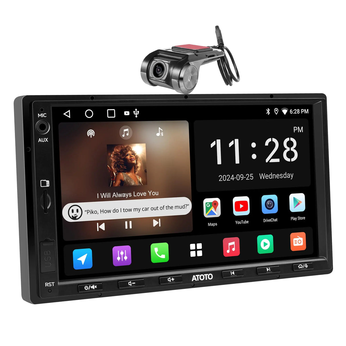 ATOTO A5LG2A7T Double Din Car Stereo 7" 1280x720 IPS Touchscreen, 1080P Front DVR Camera, Wireless CarPlay & Android Auto, WiFi, BT Tethering, MirrorLink, 24-Band EQ, 2GB+32GB