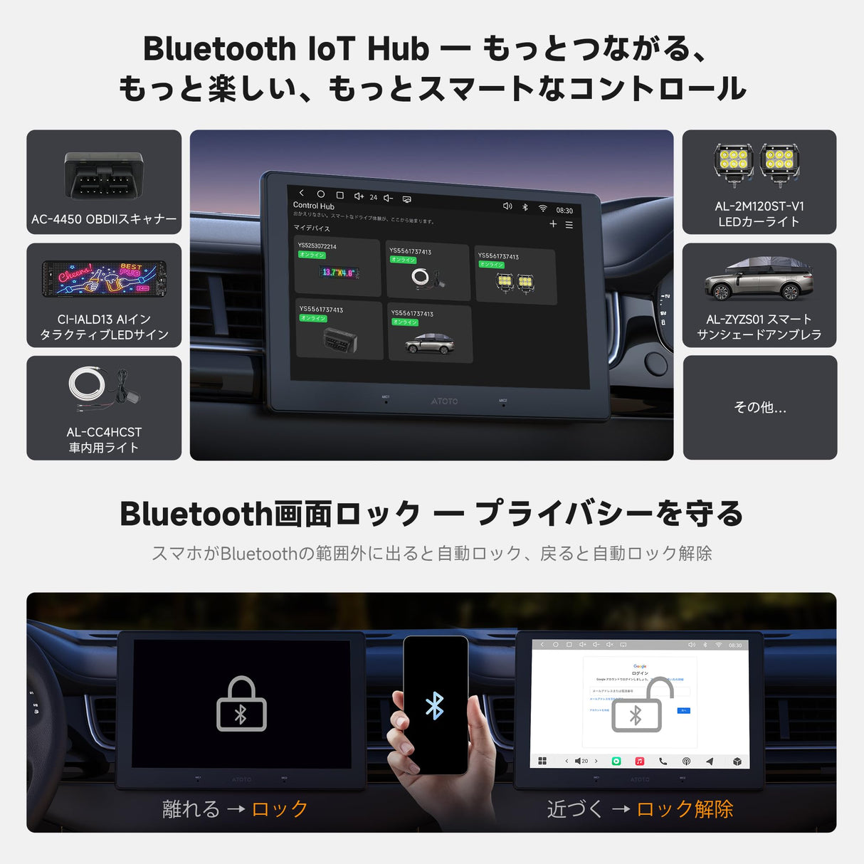 ATOTOZONE A7 9インチ Android13 ディスプレイオーディオ2DIN、QLED大画面カーナビ、 4G LTE、Wi-Fi/Bluetooth/USBテザリングに対応、ワイヤレス CarPlay& Android Auto、内蔵DSP、4G+64G、6軸モーションセンサー