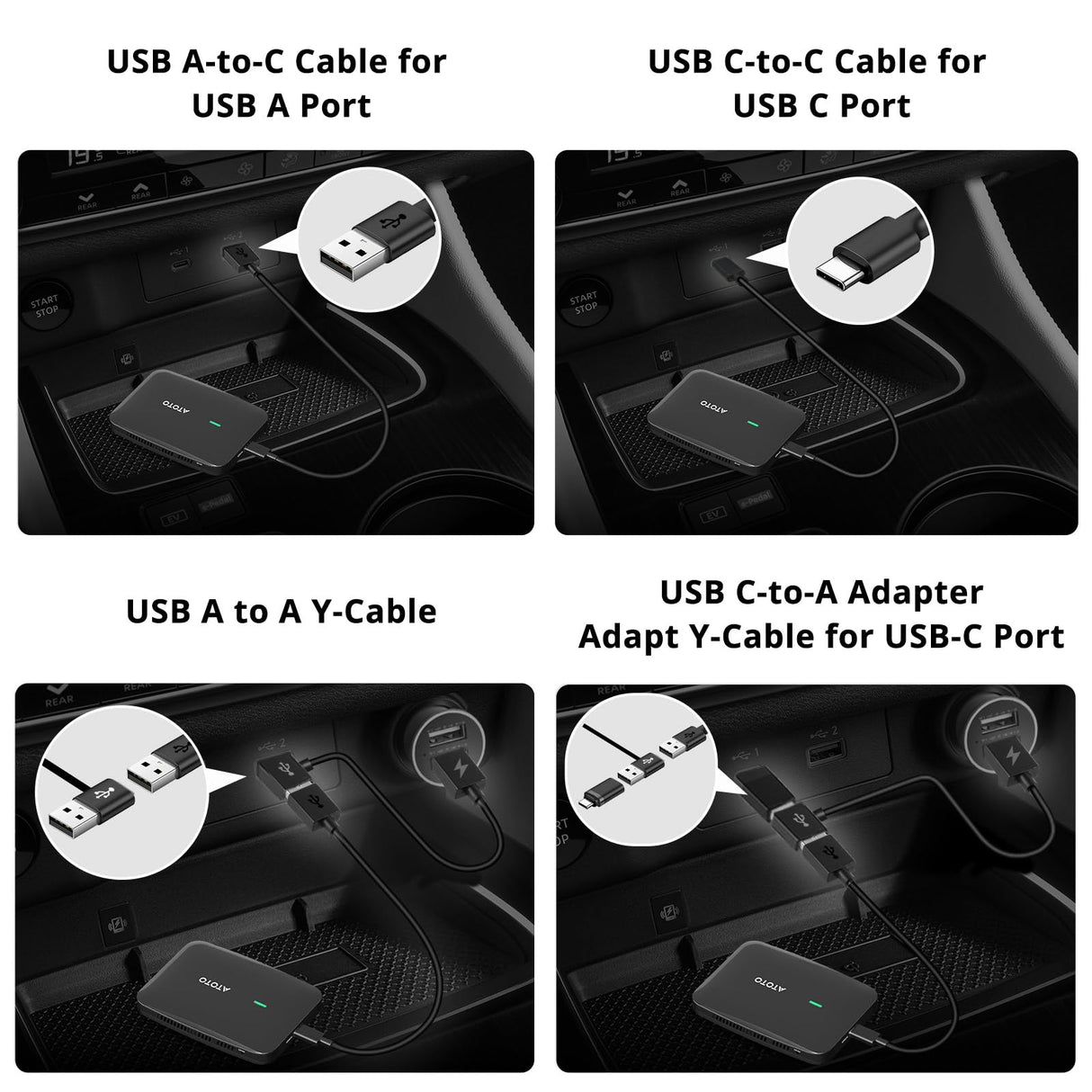 ATOTO CarWave CB4 AI Box CarPlay/Android Auto Wireless Adapter,OBD2 Diagnostic, 4-in-1 Video Box w/YouTube, Dual Bluetooth & WiFi, 2GB+16GB (Up to 128GB), Plug & Play for OEM Wired CarPlay & Android Auto Stereo