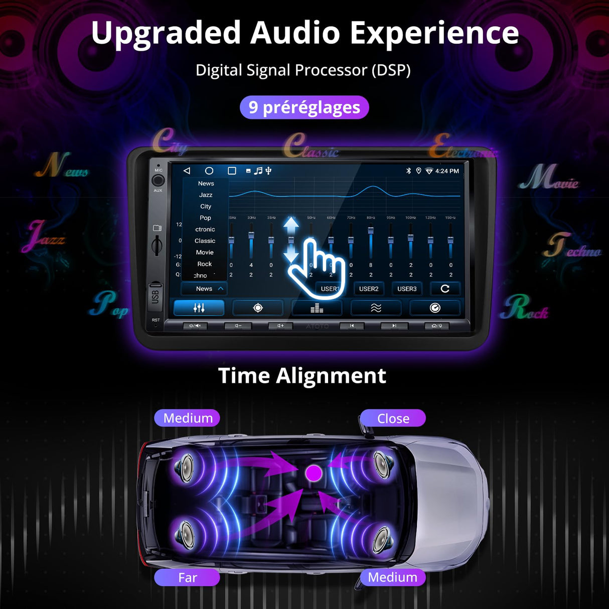 A5L 7" Double Din Car Stereo with Wireless CarPlay & Android Auto Compatible with VW Volkswagen Jetta/Tiguan/Golf/Passat, Wi-Fi/BT Tethering, 24 Band EQ DSP, Bluetooth, Mirror Link, 2G+32G, FM/AUX/TF