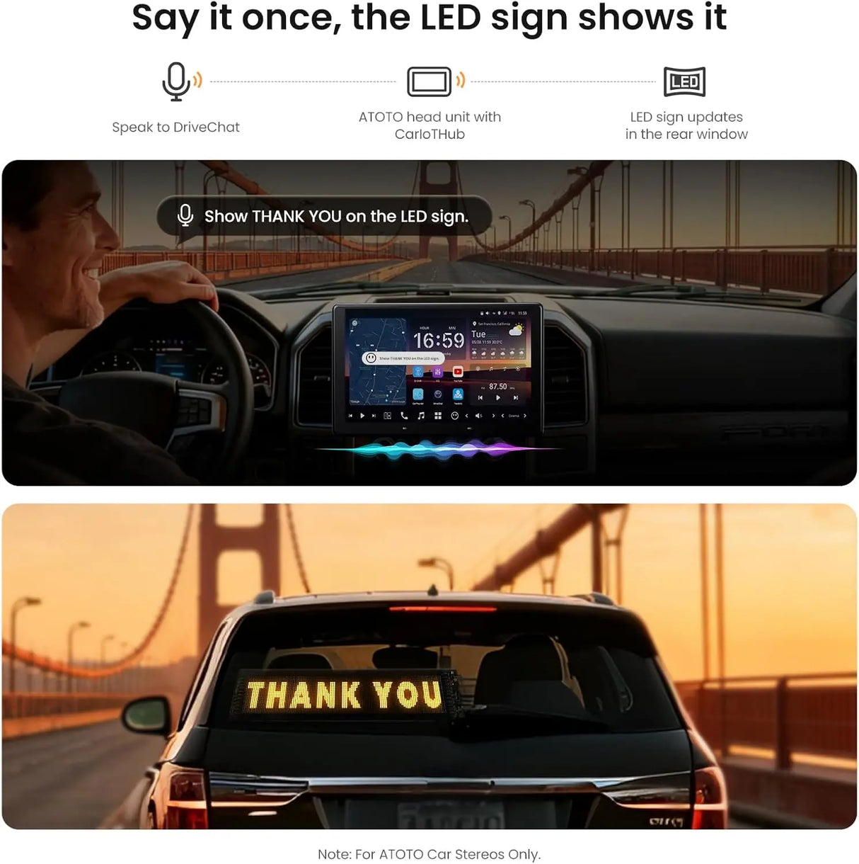 LEAPROCK 21" HD LED Light Sign for Car - Programmable Flexible Display with Bluetooth Control, Custom Logos/Animations & Eco Mode for Car Windshield