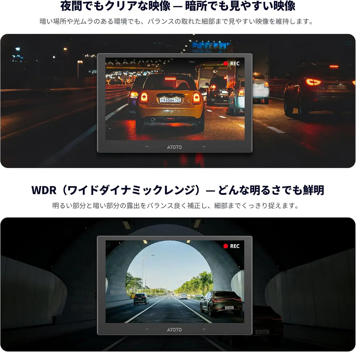 ATOTO AHD 1080P 30fps ダッシュボード用DVRカメラ、147.2°広角、ナイトビジョン、WDR、ループ録画&緊急動画ロック、駐車監視、GPS軌跡再生、S8L専用、AC-HD30BM