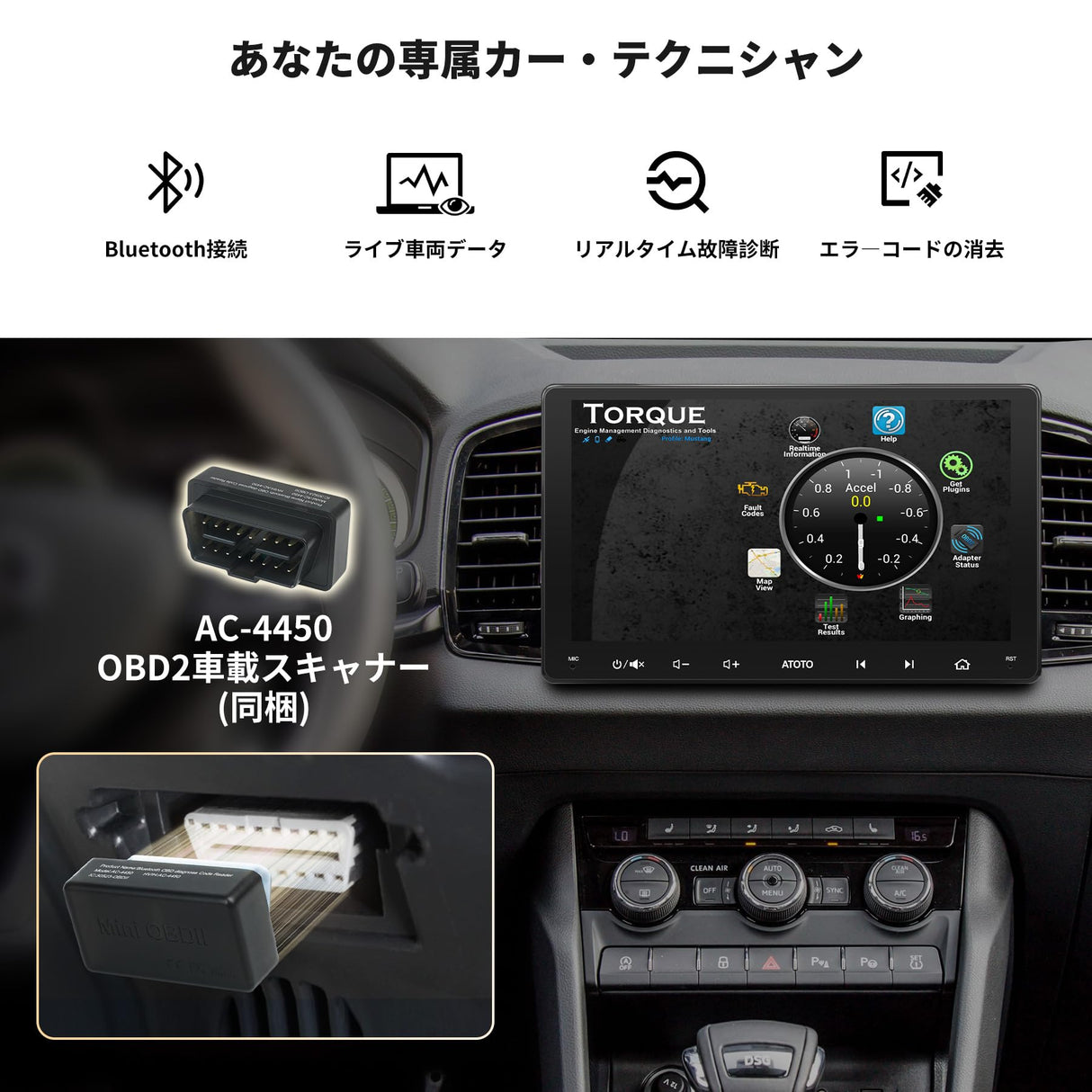 ATOTO S8G2094MS 9インチ 2Din ディスプレイオーディオ、内蔵4G LTE、8コア 4G+32G、ワイヤレスCarPlay & Android Auto、デュアルBluetooth、ChatGPT AI、OBD2スキャナー、WiFi/BT/USBテザリング、GPS追跡、HDMI出力
