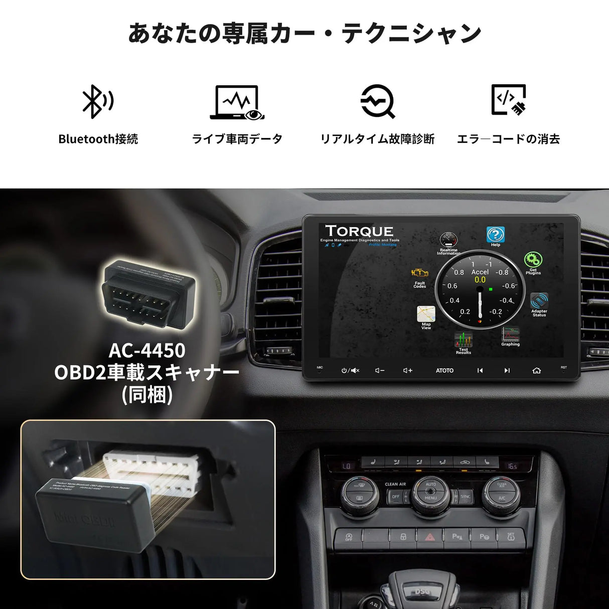 ATOTO S8G2094MS 9インチ 2Din ディスプレイオーディオ、内蔵4G LTE、8コア 4G+32G、ワイヤレスCarPlay & Android Auto、デュアルBluetooth、ChatGPT AI、OBD2スキャナー、WiFi/BT/USBテザリング、GPS追跡、HDMI出力