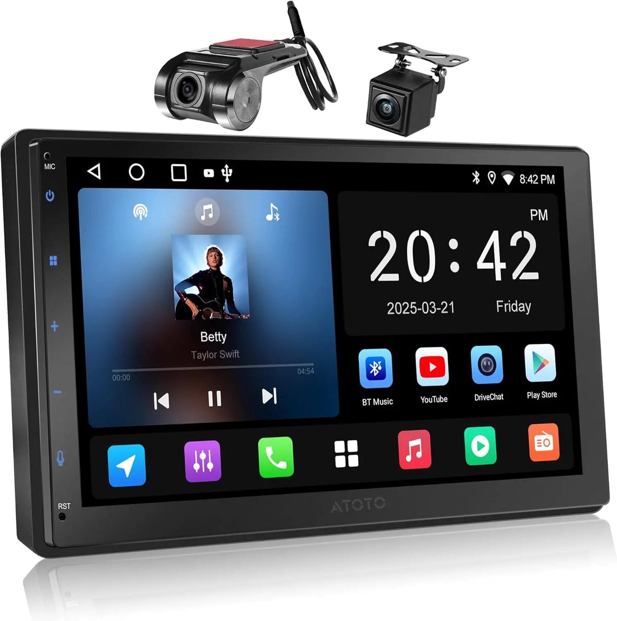 ATOTO A5LG2B7T 7" Double Din Car Stereo, HD Touchscreen, Wireless CarPlay & Android Auto, Bluetooth & WiFi, Built-in GPS Navigation, DSP Audio Technology, 2G+32G