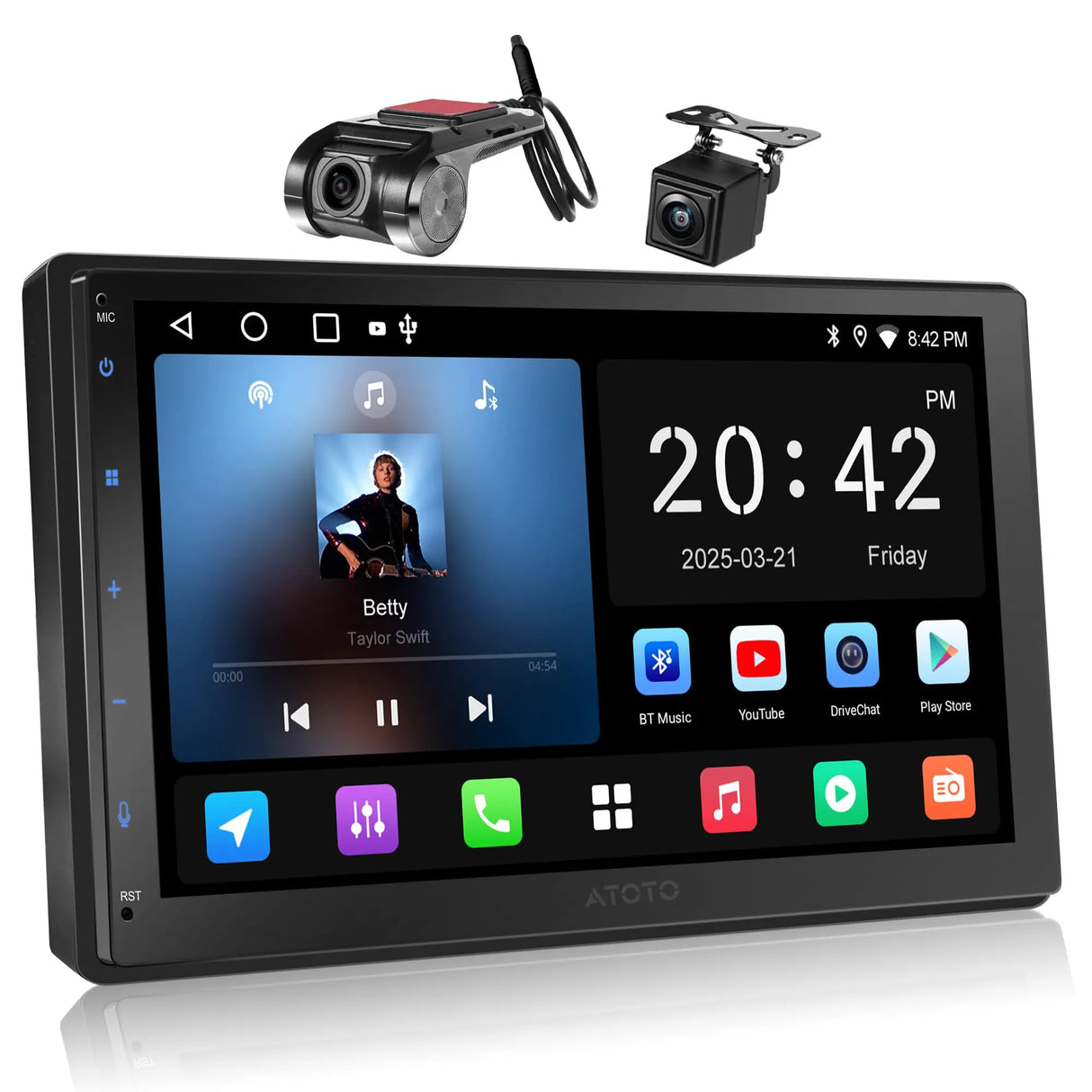 ATOTO A5LG2B7T-S12 7" Android Double Din Car Stereo with Backup Camera & DVR Dashcam, Wireless CarPlay & Android Auto, GPS Navigation, Wi-Fi/BT/USB, 24-Band EQ DSP, LRV, MirrorLink (Refurbished)