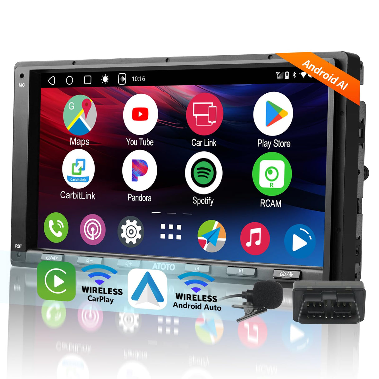 ATOTO A6G2A7PF Ultra 7" AndroidダブルDINディスプレイオーディオ OBD2スキャナー付き 7インチ カーラジオ ワイヤレスCarPlay/Android Auto対応 ChatGPT内蔵 WiFi/BT/USB ミラーリンク 36バンドEQ GPSトラッカー デュアルBluetooth搭載