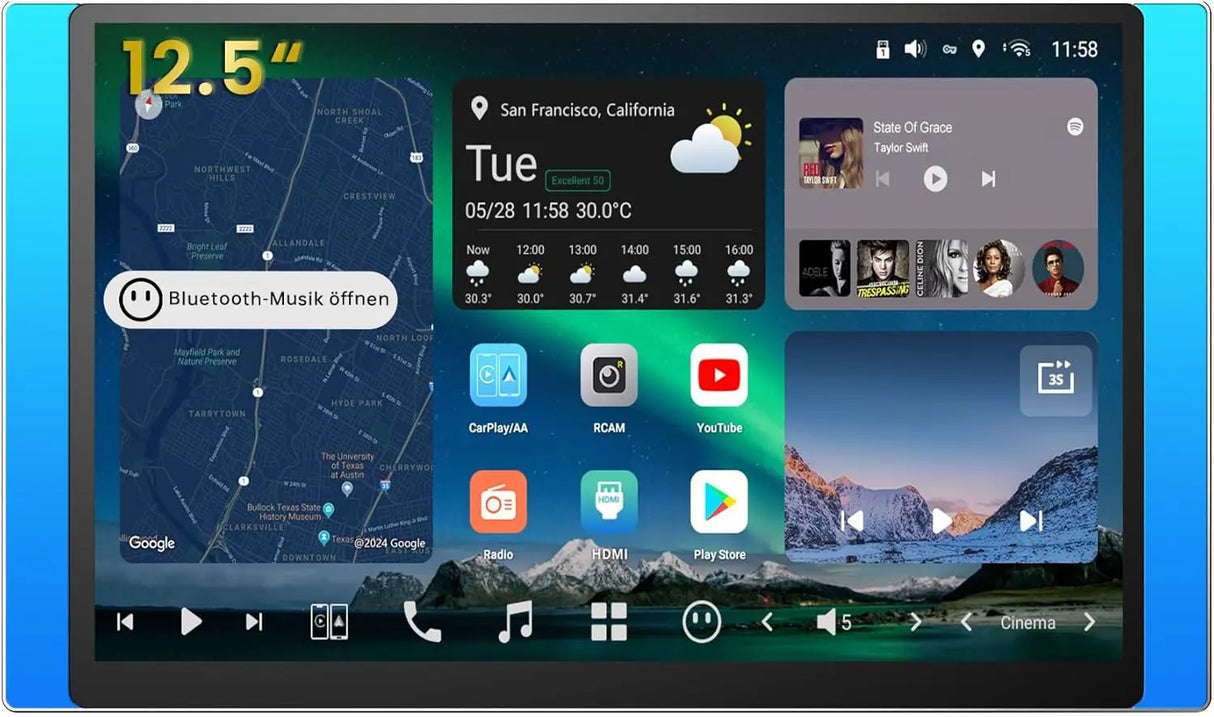 ATOTO X10G225E 12.5" QLED Android Doppel Din Radio, 8G+128G, 4G LTE, KI-Sprachassistent, Kabelloses CarPlay & Android Auto, Duales Mikrofon & BT, LRV, 36B-EQ, HDMI-Eingang