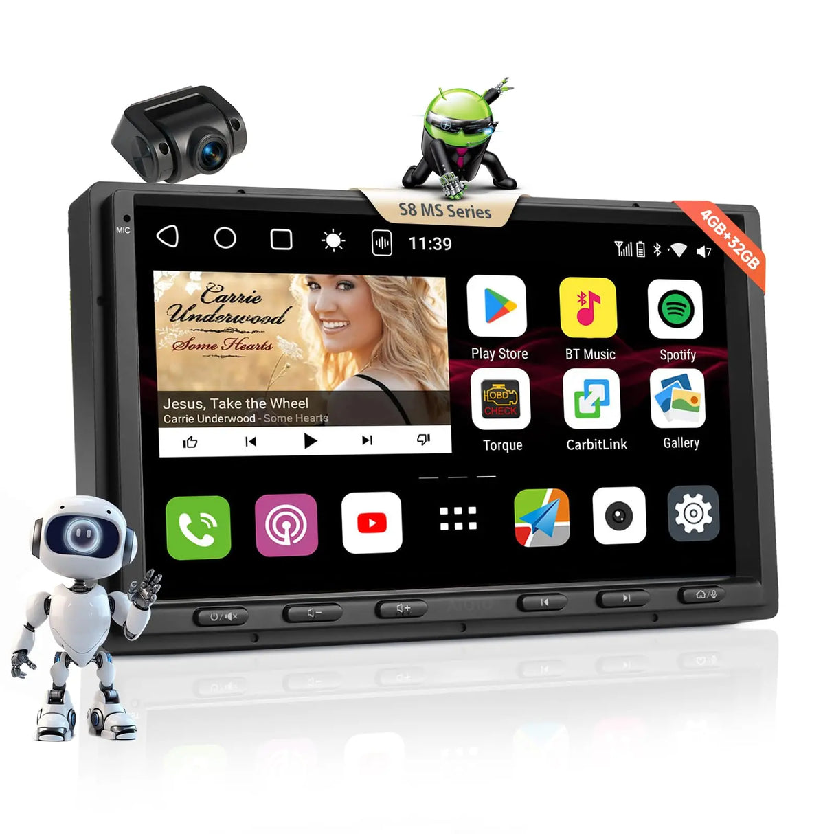 ATOTO S8G2A74MS 7" QLED Double Din Android Car Stereo & 1080P Front Camera, 4G+32G, Smart AI Chat, Wireless CarPlay & Android Auto, Dash Cam, Built-in 4G, Dual Bluetooth, WiFi/USB