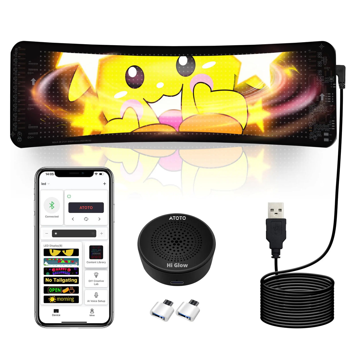 ATOTO CI-VIALD13 13.7" x 4" Programmable LED Sign, Scrolling Advertising Display, AI Voice Control, Bluetooth APP Control