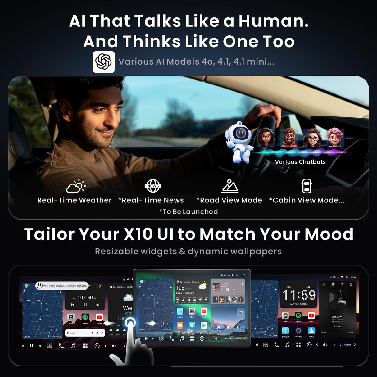 ATOTO X10G141E 14.1" QLED AI Android 1 DIN & Doppel DIN Autoradio Bluetooth, 8G+128G, Flexview-Display, 7.1.2 CH Audio, 4G LTE, Kabelloses CarPlay & Android Auto, 36B-EQ, Dualband-WLAN, HDMI IN