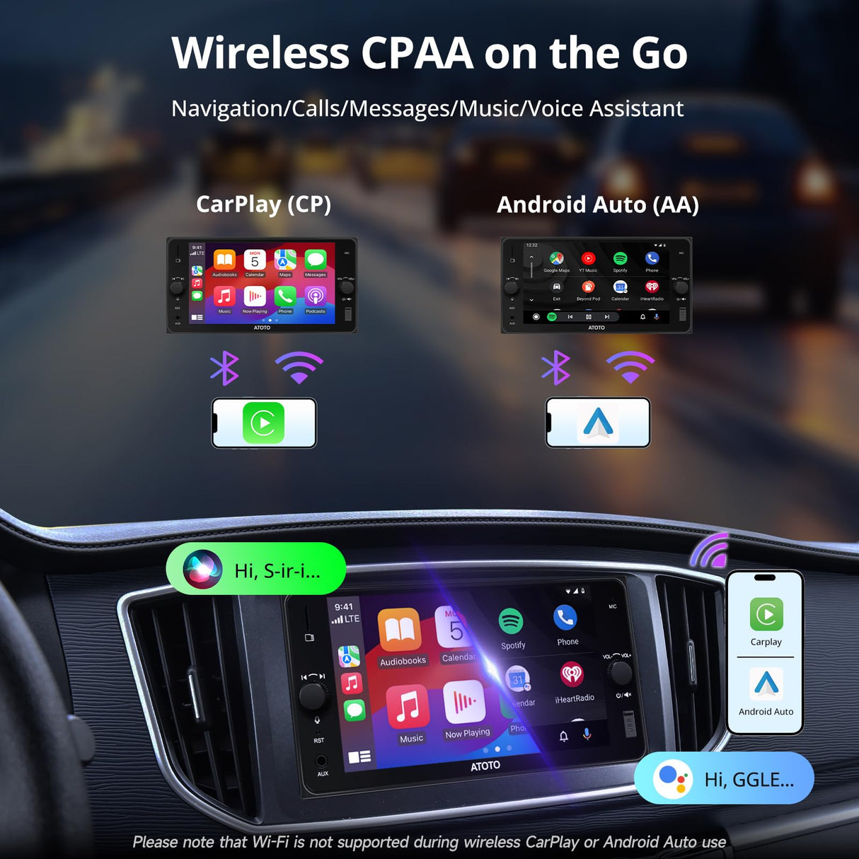 ATOTO A5LTYB7T 7" Double Din Car Stereo, Wireless CarPlay & Android Auto, Compatible with Toyota, Touchscreen, Wi-Fi/BT Tethering, 24 Band EQ DSP, FM/AUX/TF, 2G+32G