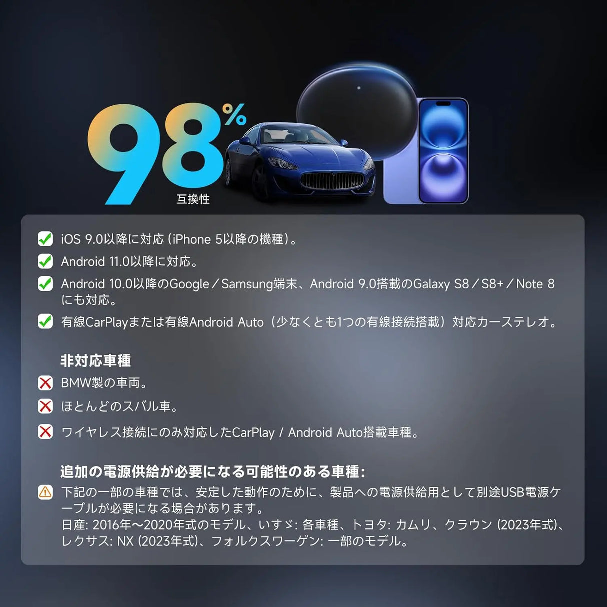 ATOTO AD5ワイヤレス互換:CarPlay/Android Auto対応、ChatGPT搭載AIドングル、デュアルWiFi、256GB外部ストレージ、メディアストリーミング可能、車載システムをスマートにアップグレード