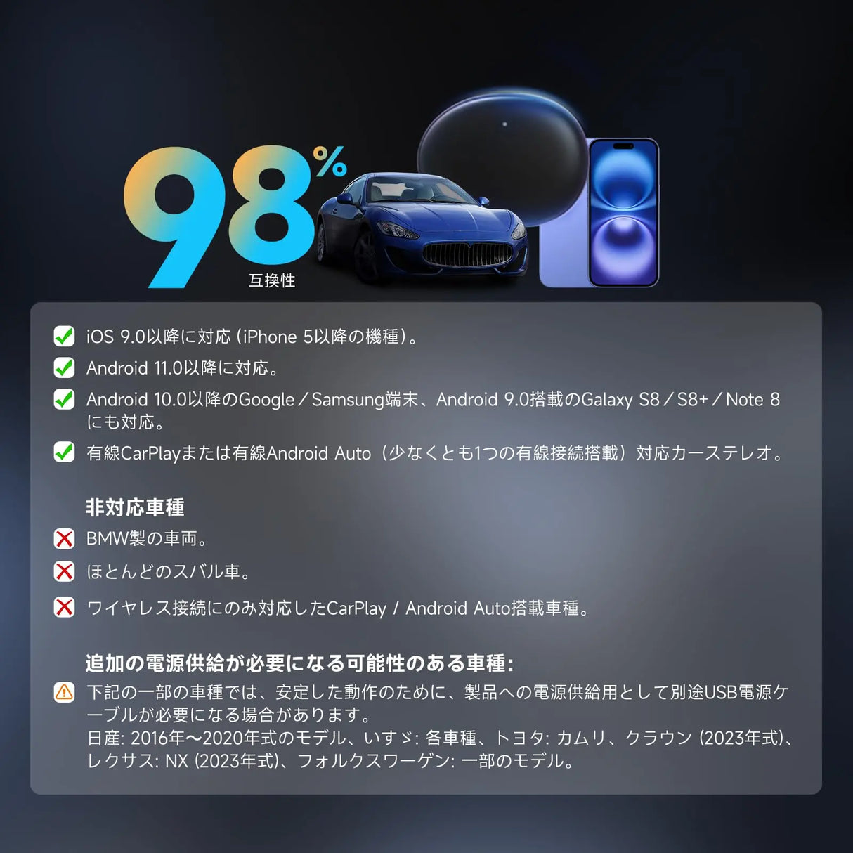ATOTO AD5ワイヤレス互換:CarPlay/Android Auto対応、ChatGPT搭載AIドングル、デュアルWiFi、256GB外部ストレージ、メディアストリーミング可能、車載システムをスマートにアップグレード
