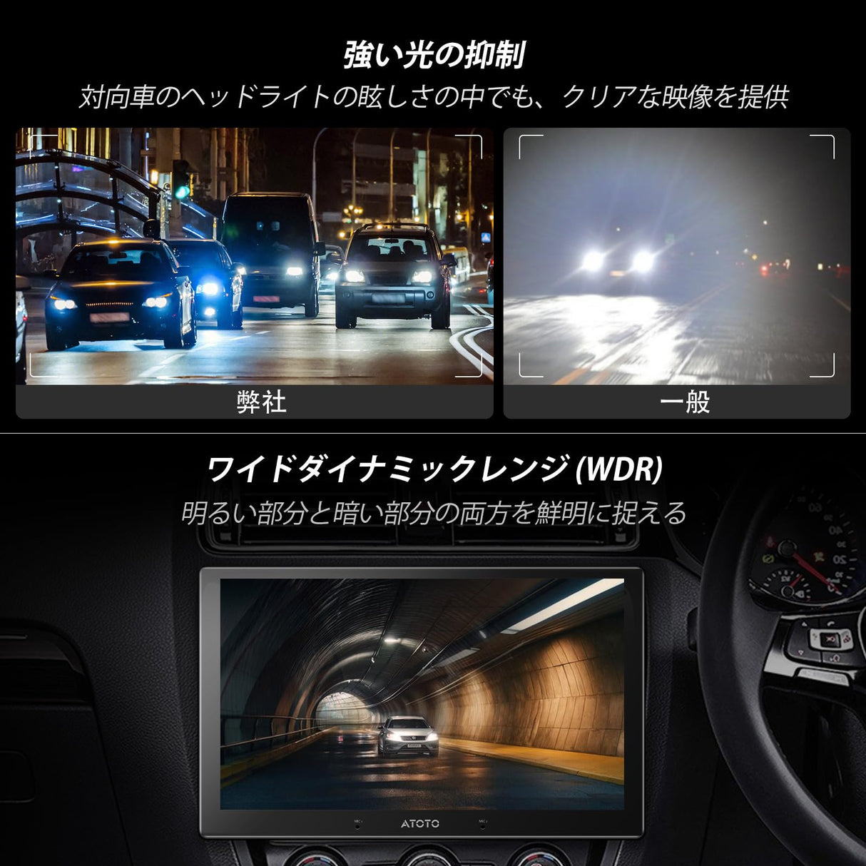 ATOTO AC-FHD02LR バックカメラ 1080P、強光抑制、WDR、GPSトラック再生、140度広角、IP67防水、ナイトビジョン、ループ録画、LRV、X10シリーズ