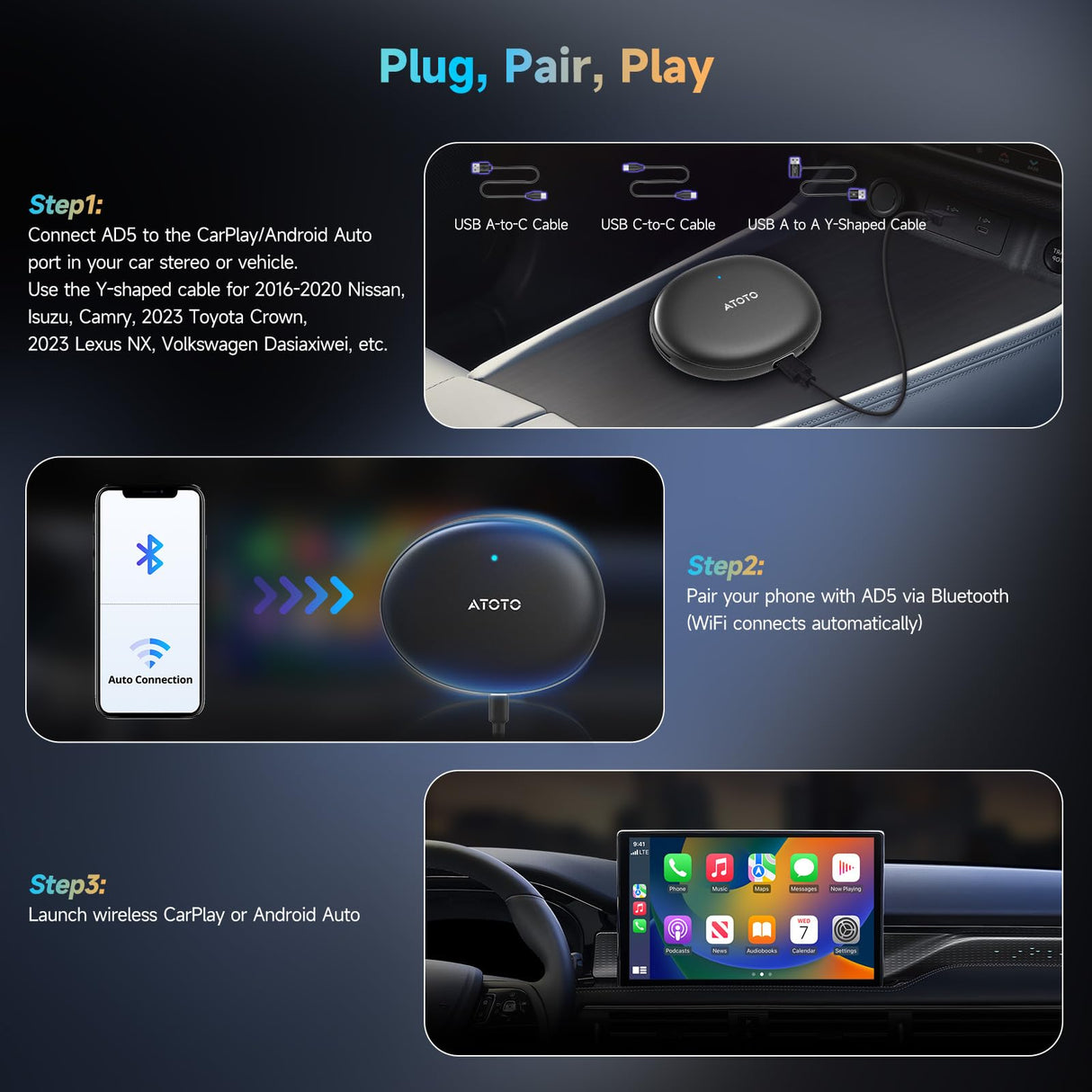 ATOTOZONE Wireless Android Auto Adapter AD5