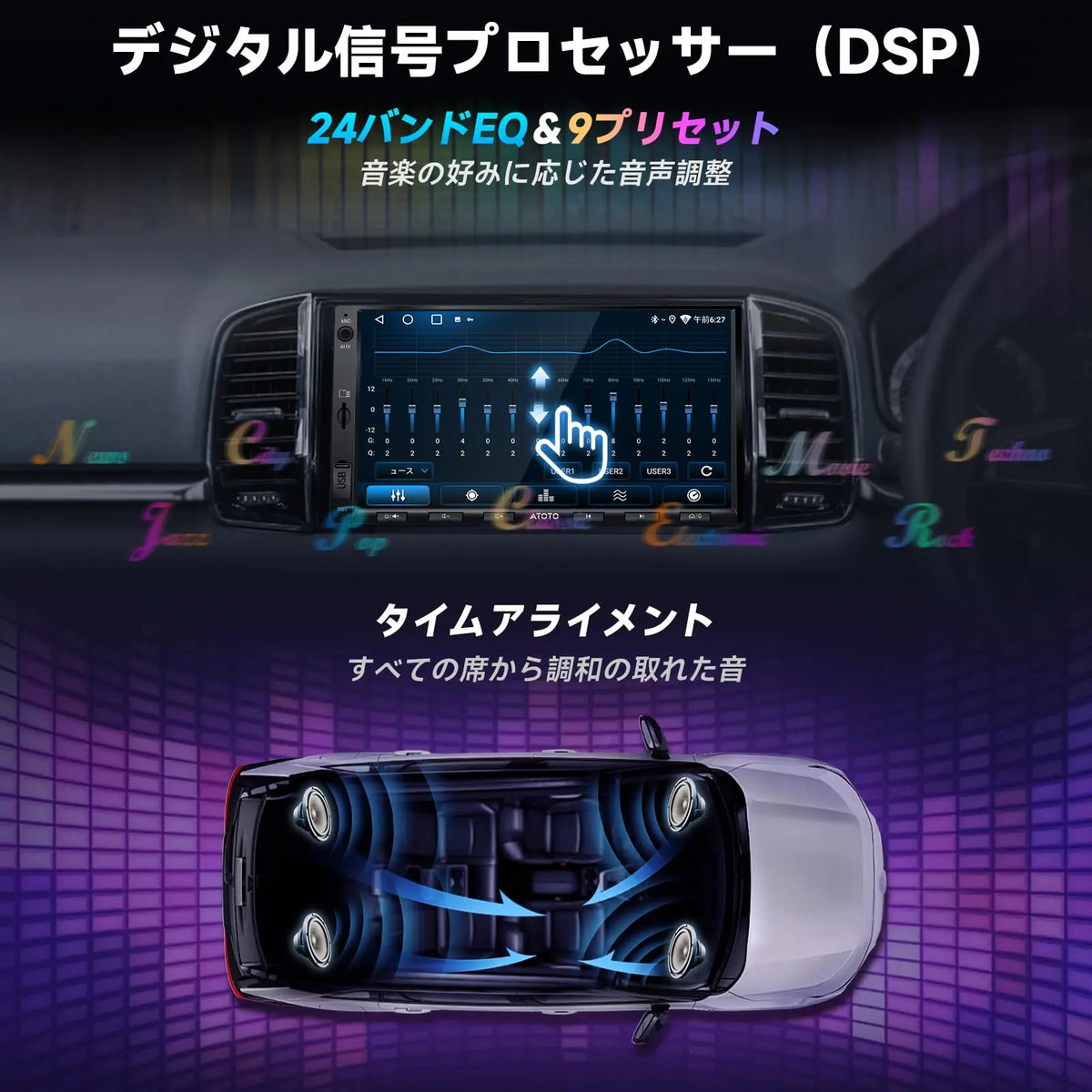 ATOTOZONE A5L 2DIN Android ディスプレイオーディオ、7インチアンドロイドナビ、Wi-Fi/BT テザリング、AIボイスアシスタント、1280*720 カーステレオBluetooth、ワイヤレスCarPlay、Android Auto ワイヤレス、内蔵DSP、MirrorLink、2G+32G、FM/AUX/USB/TF 再生、GPSトラッキング