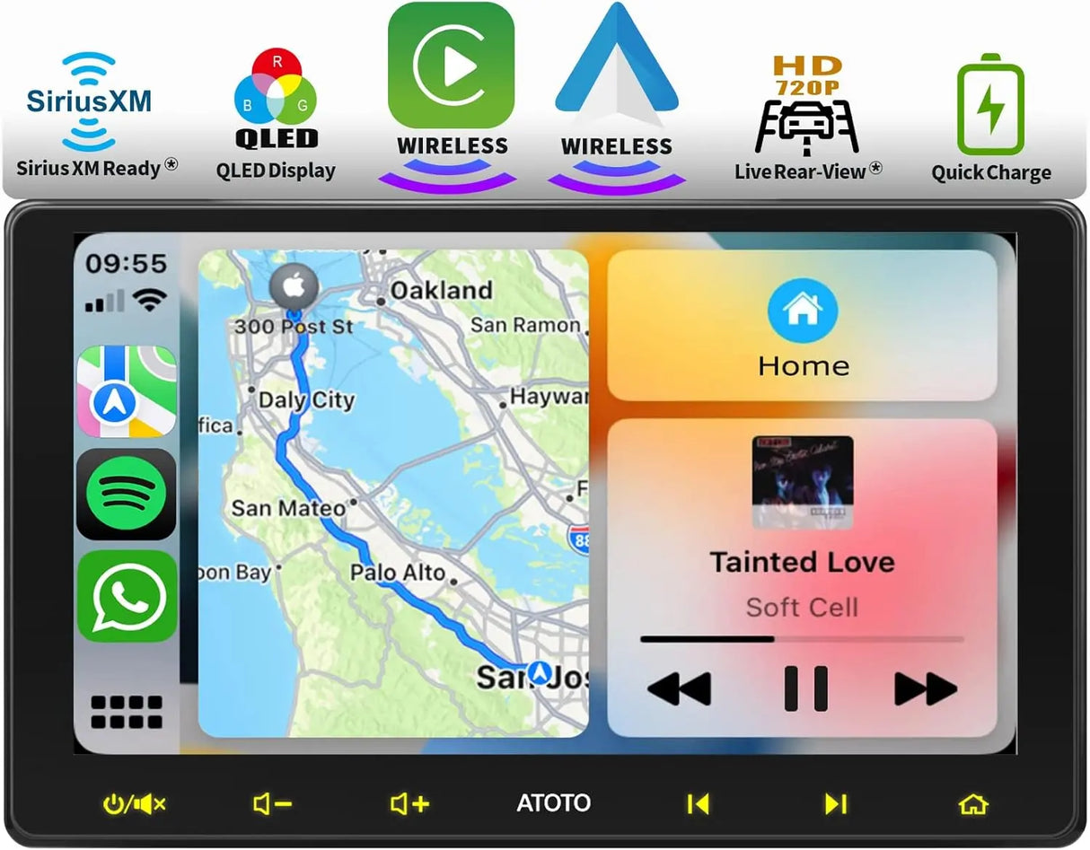 ATOTO F7G211XE 10.1 Inch Double Din Car Stereo with in-Dash Navigation, Wireless CarPlay & Android Auto, 1280×720 QLED Display, MirrorLink, Bluetooth, HD LRV, SXM Ready, Quick Charge, USB/SD (Up to 2TB)