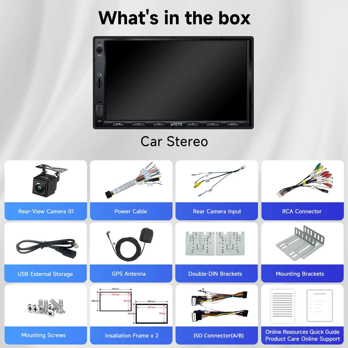 ATOTO A5LG2A7T Radio 2 DIN Android 7" con Cámara Trasera, CarPlay y Android Auto Inalámbrico, WiFi/Bluetooth/USB, MirrorLink, DSP EQ 24 Bandas, 2G+32G, FM/RDS