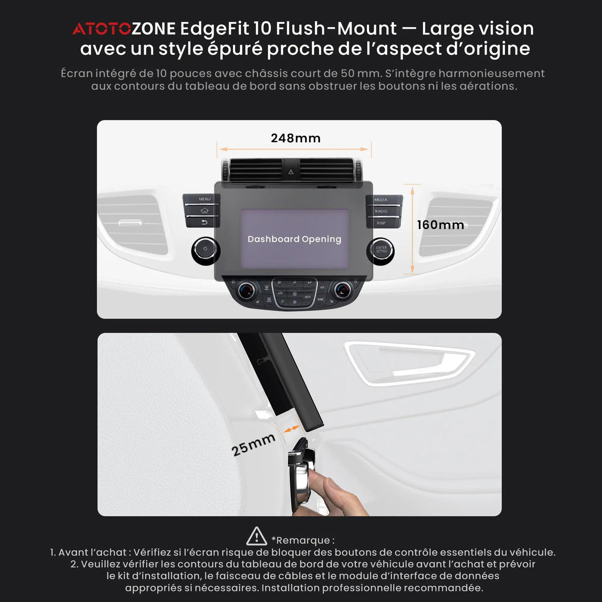 ATOTOZONE X10DG211E 10" QLED Dab Autoradio Android 2 Din, 8+128G, Carplay sans Fil & Android Auto, 4G LTE, Assistant Vocal IA, Suivi GPS, Microphone Double & BT & Entrée caméra, LRV, Entrée HDMI