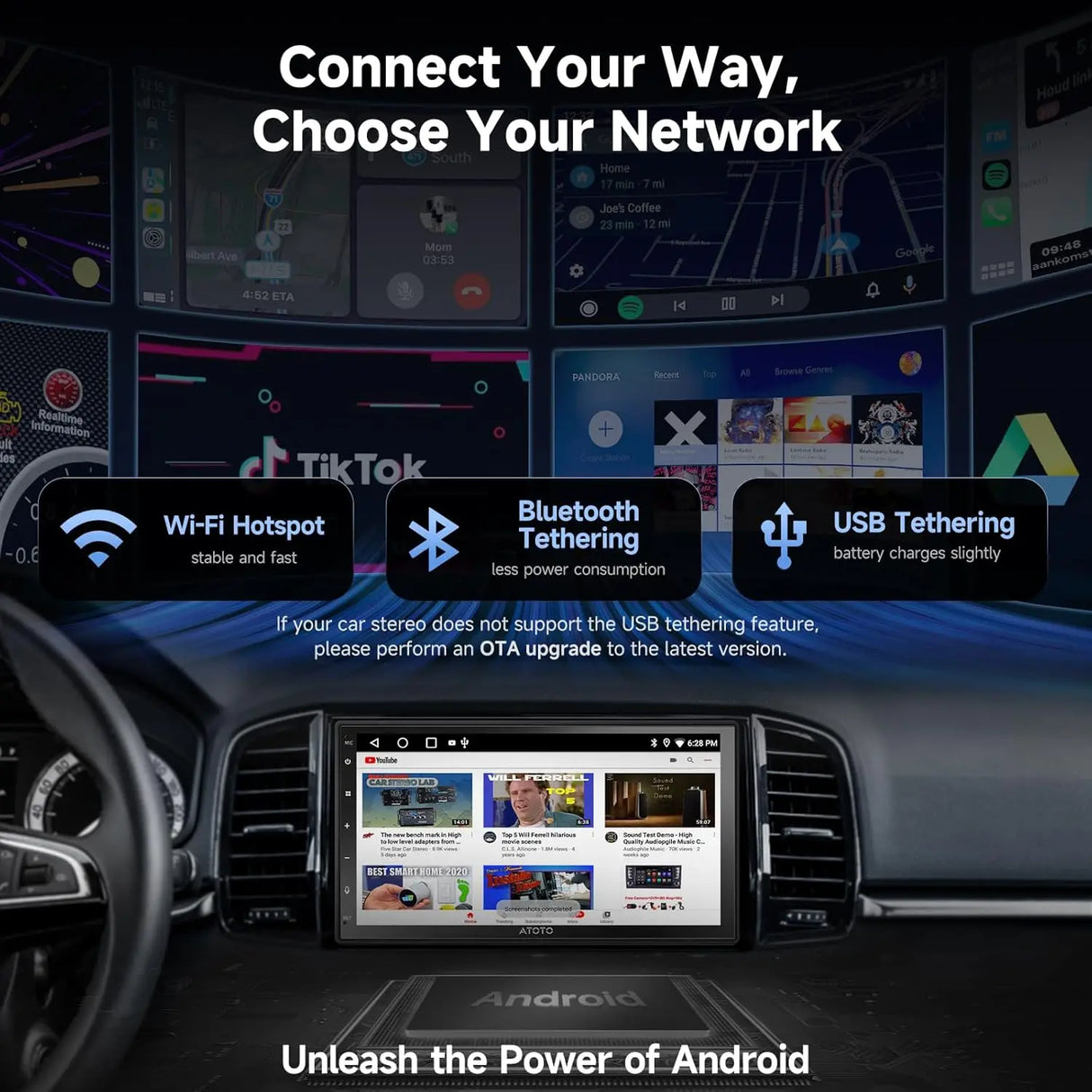 ATOTO A5LG2B7T 7" Double Din Car Stereo, HD Touchscreen, Wireless CarPlay & Android Auto, Bluetooth & WiFi, Built-in GPS Navigation, DSP Audio Technology, 2G+32G