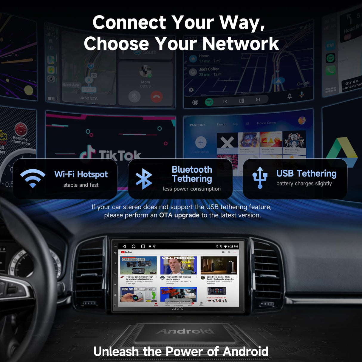 ATOTOZONE Android Doppel Din Radio mit Navi, 7 Zoll Auto Radio Touch Display Digital Media Receiver, Wireless CarPlay&Android Auto, Wi-Fi/USB/Bluetooth, 24-B EQ DSP, FM/AM/RDS, HD LRV, A5LG2B7T