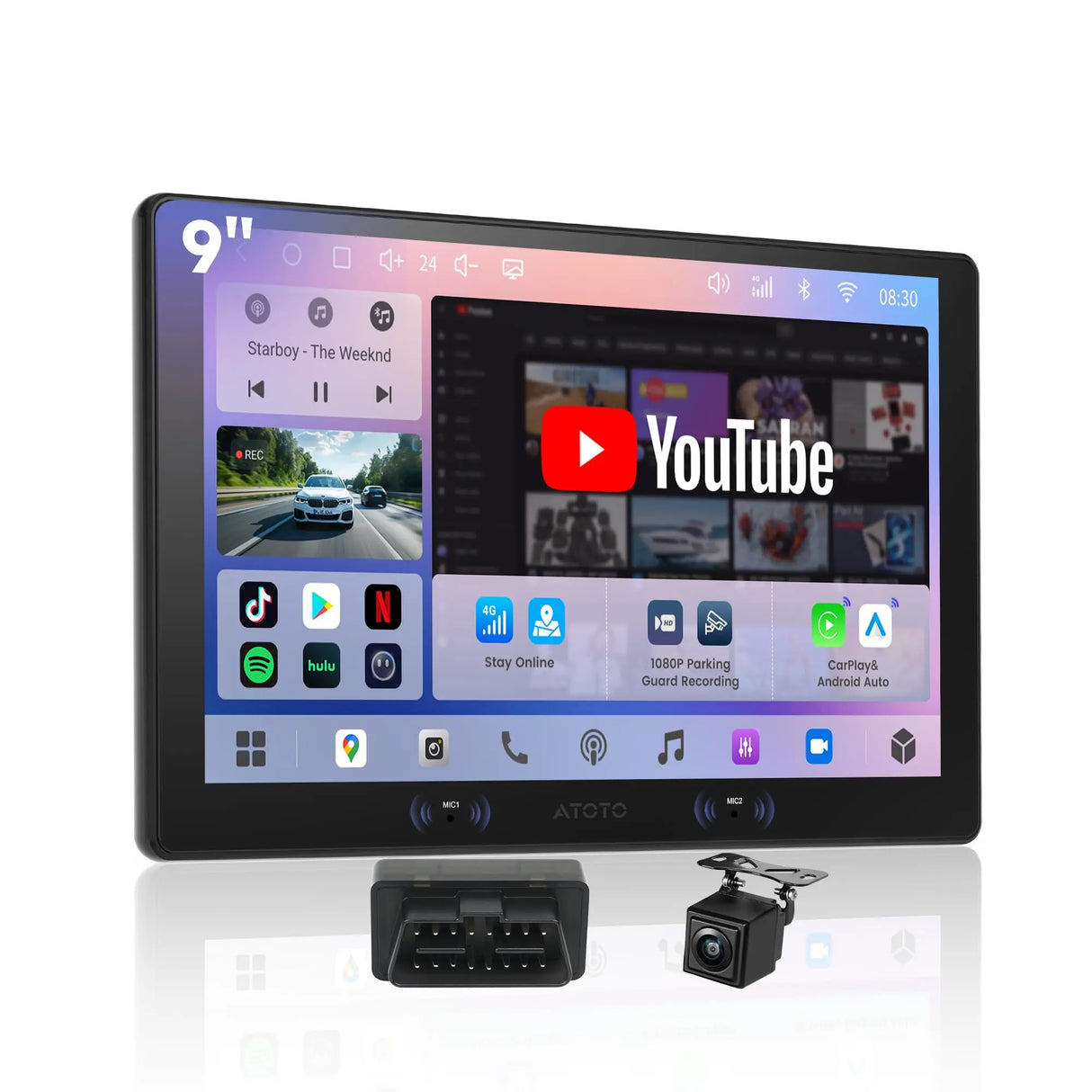 ATOTO A7G209PKL-S03 9" Android Double DIN Car Stereo with Backup Camera & OBD2 Scanner, 8-Core 4G+64G, Built-in 4G LTE, Wireless CarPlay & Android Auto, Hi-Fi DSP 4V Pre-Out, G-Sensor