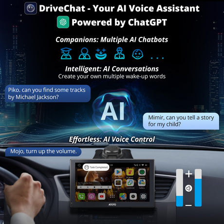 ATOTO P907PR 7" Portable Sat Nav with QLED Touchscreen, Wireless CarPlay & Android Auto, 4+32G, 4G LTE, GPS Navigation, WiFi, 1080P Front & Rear Cameras, Steering Wheel Control & Bluetooth