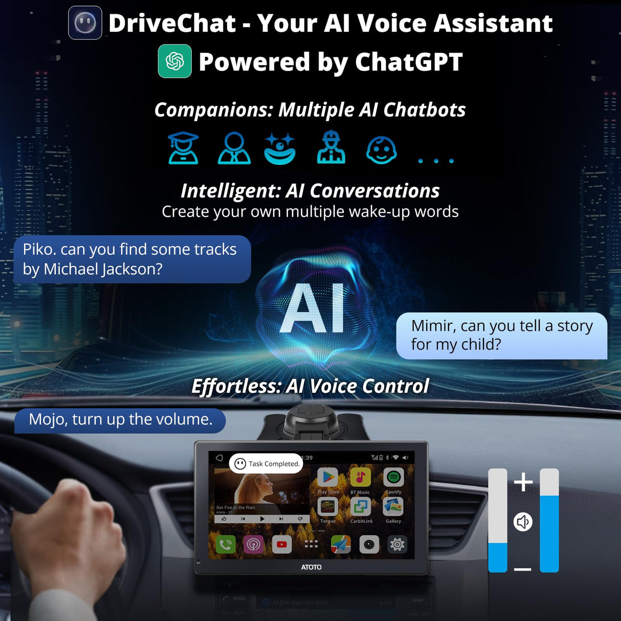 ATOTO 7" Portable Sat Nav with QLED Touchscreen, Wireless CarPlay & Android Auto, 4G+32G, GPS Navigation, WiFi, Auto-Dimming, 1080P Dashcam, Dual Bluetooth, USB & SWC