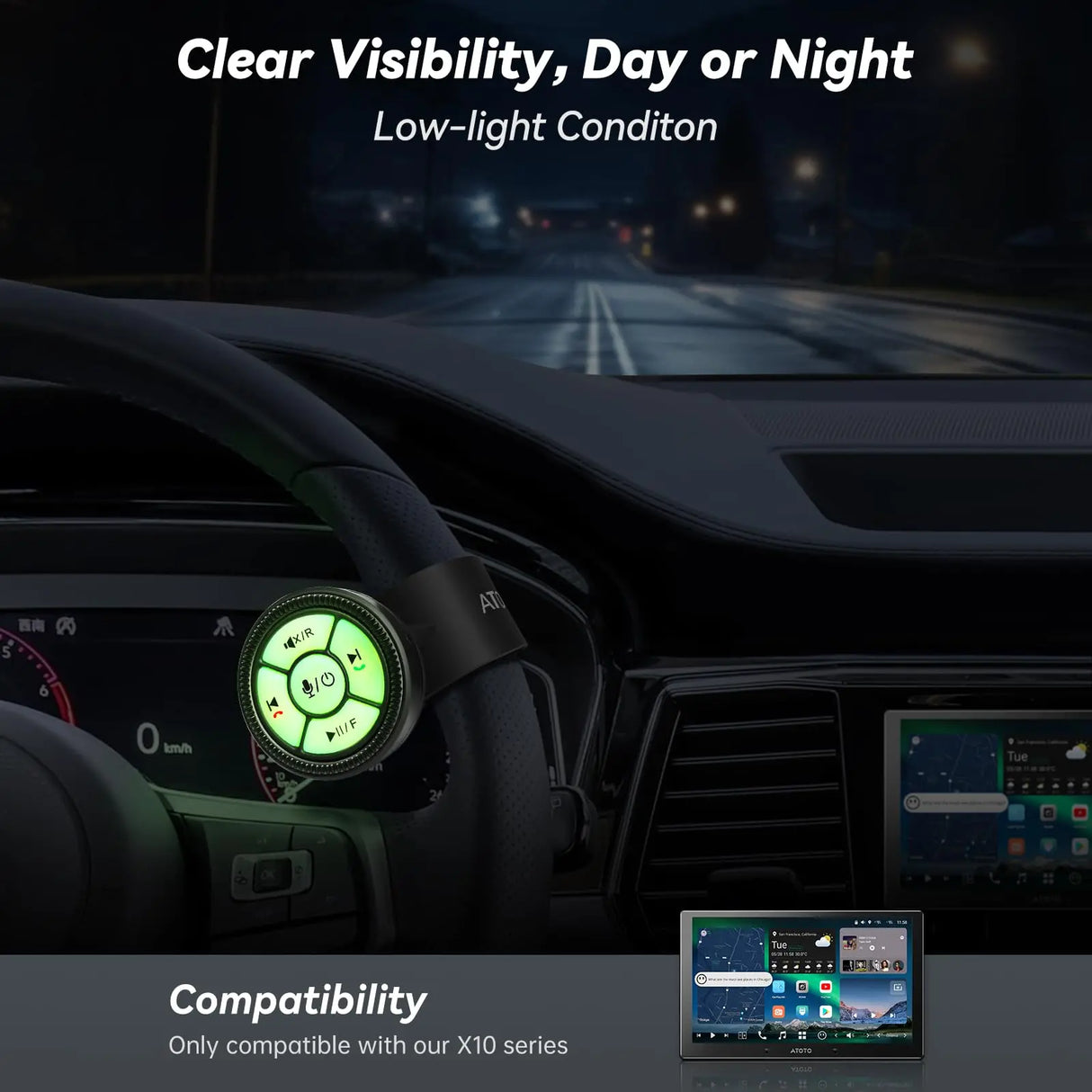 ATOTOZONE AC-44F60 Stile Cinturino Orologio Multiuso Per Volante, Supporta Comandi Vocali, Tasti Luminosi, Materiale ABS+PC, Installazione Easy, Compatibile Solo Con X10