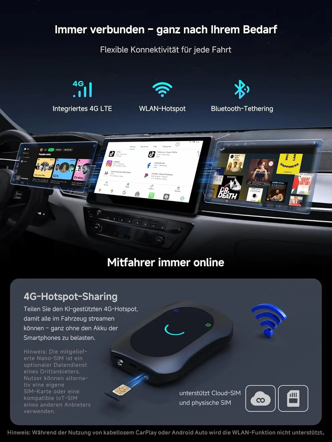 ATOTO CB7SBX CarPlay Wireless Adapter Android Auto AI Box, HDMI In/Out, Android 8GB+128GB, 4G LTE, Dual-BT/WLAN, GPS, OTA, OBD, DriveChat AI, Netflix/YouTube/TikTok