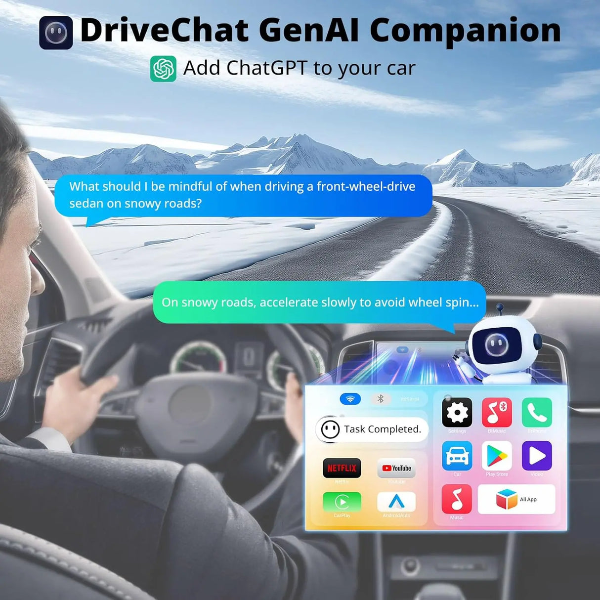 ATOTO CarWave CB4 AI Box CarPlay/Android Auto Wireless Adapter,OBD2 Diagnostic, 4-in-1 Video Box w/YouTube, Dual Bluetooth & WiFi, 2GB+16GB (Up to 128GB), Plug & Play for OEM Wired CarPlay & Android Auto Stereo